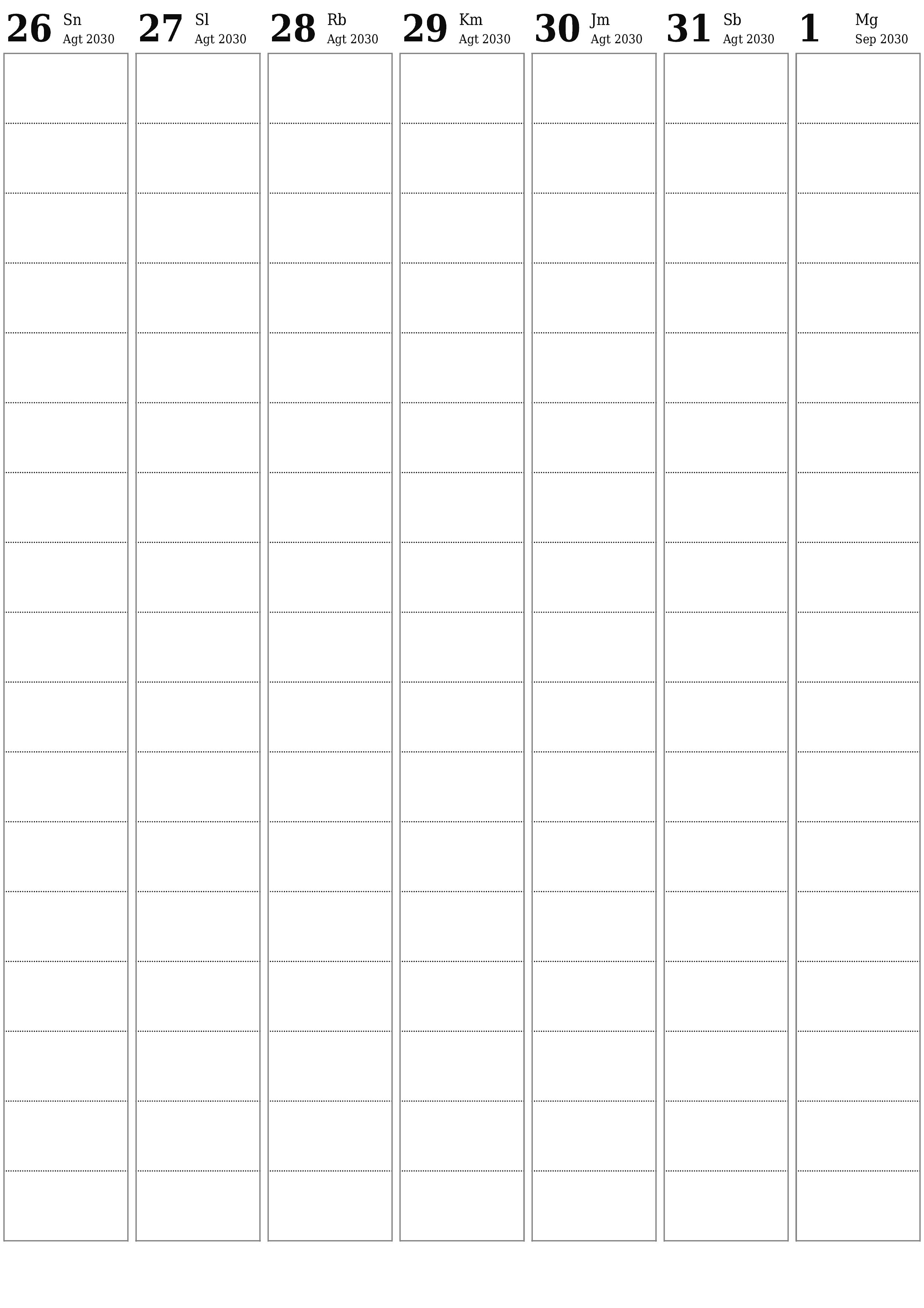  yang dapat dicetak dinding templat gratisvertikal Mingguan perencana kalender September (Sep) 2030