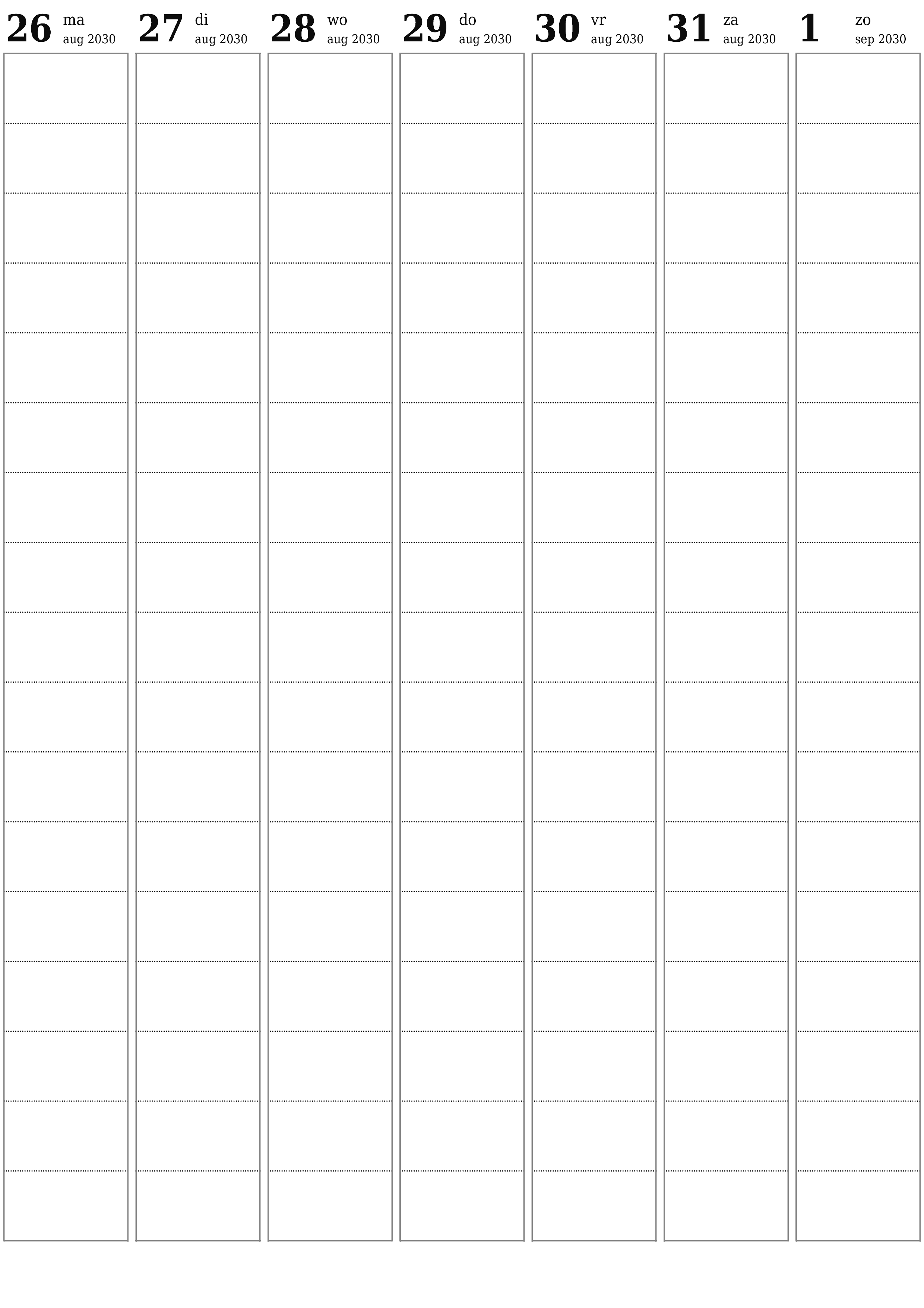 afdrukbare muur sjabloon gratis verticaal Wekelijks planner kalender september (sep) 2030