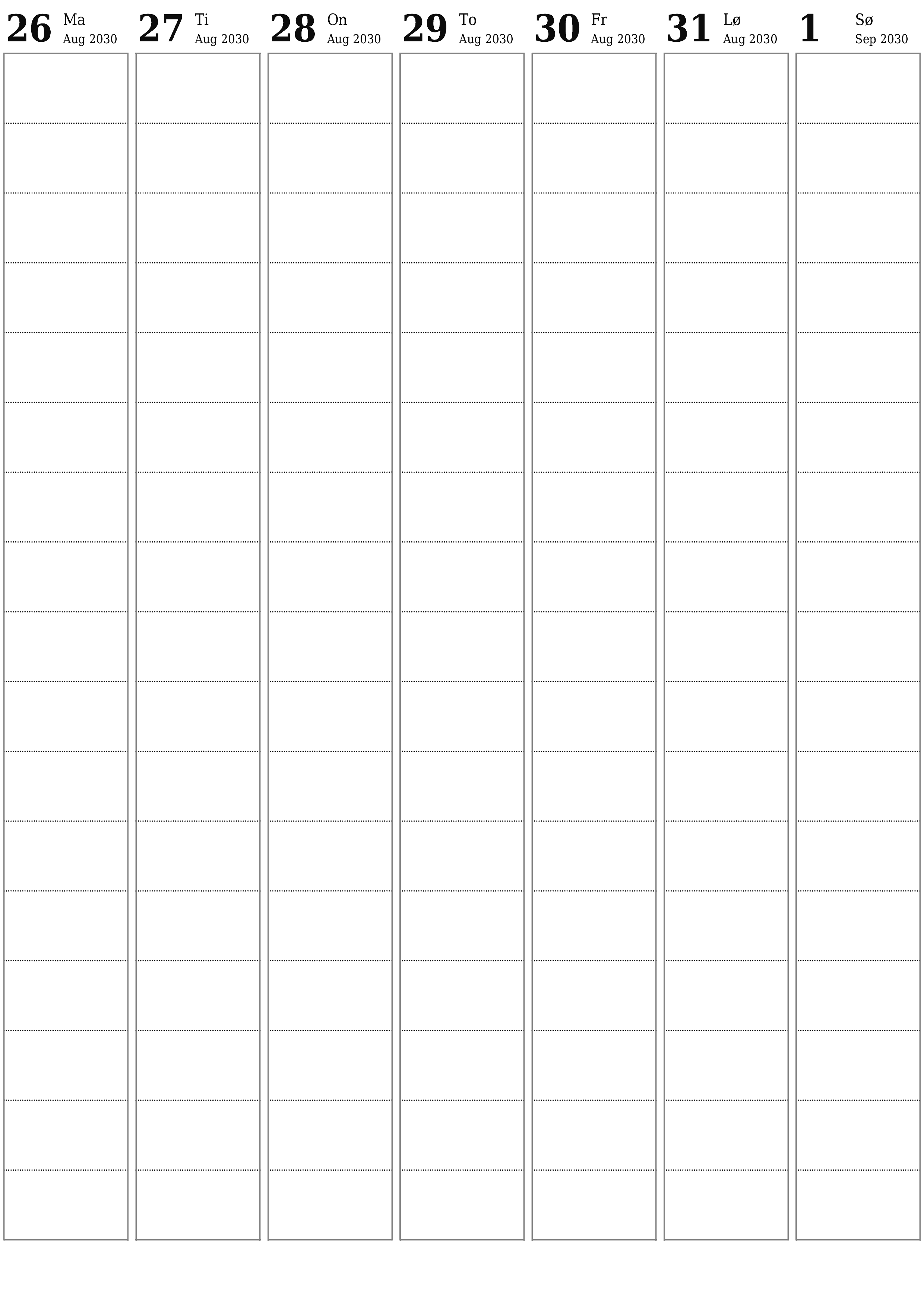 utskrivbar vegg mal gratis vertikal Ukentlig planlegger kalender September (Sep) 2030
