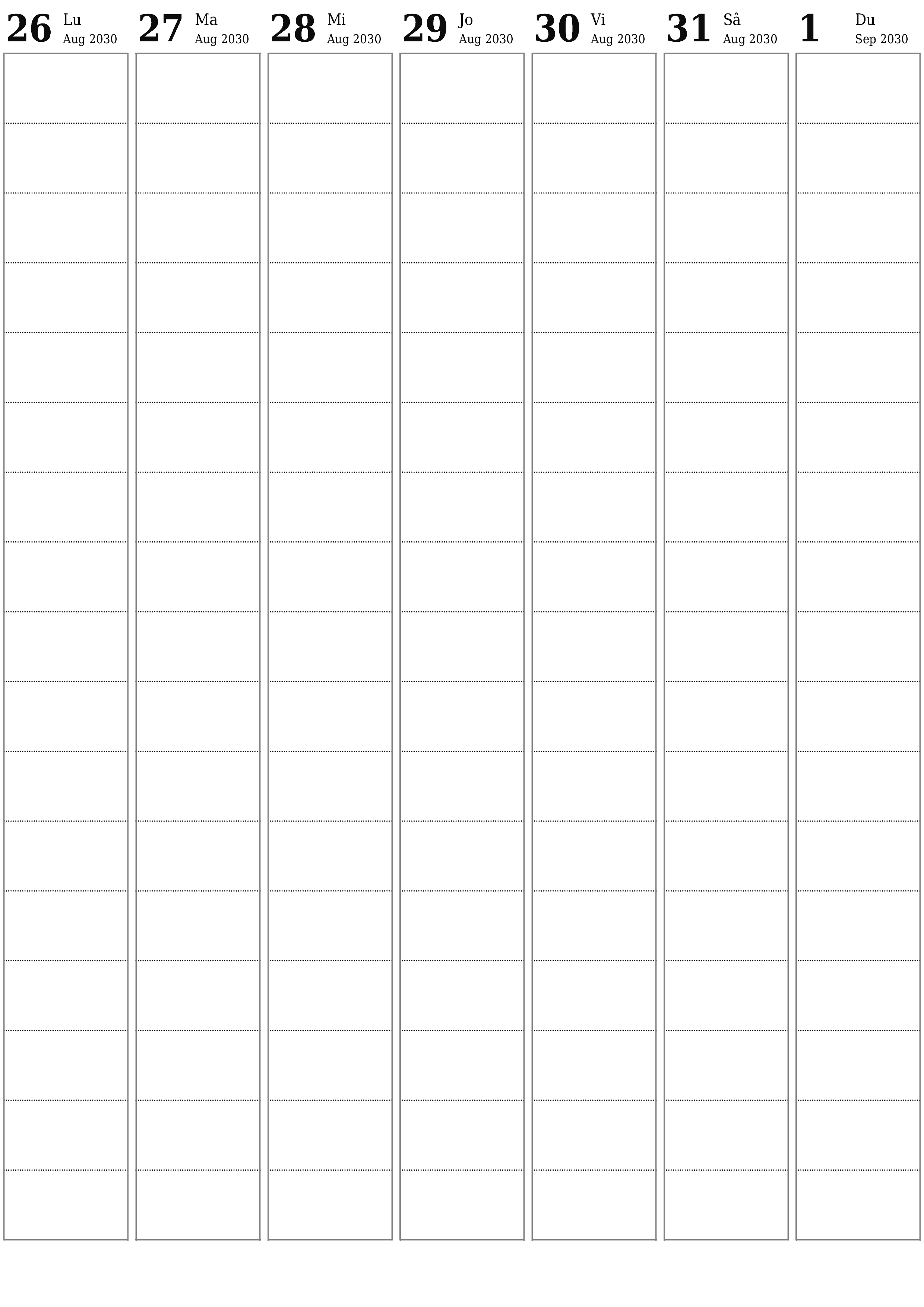  imprimabil de perete șablon de gratuitvertical Săptămânal planificator calendar Septembrie (Sep) 2030