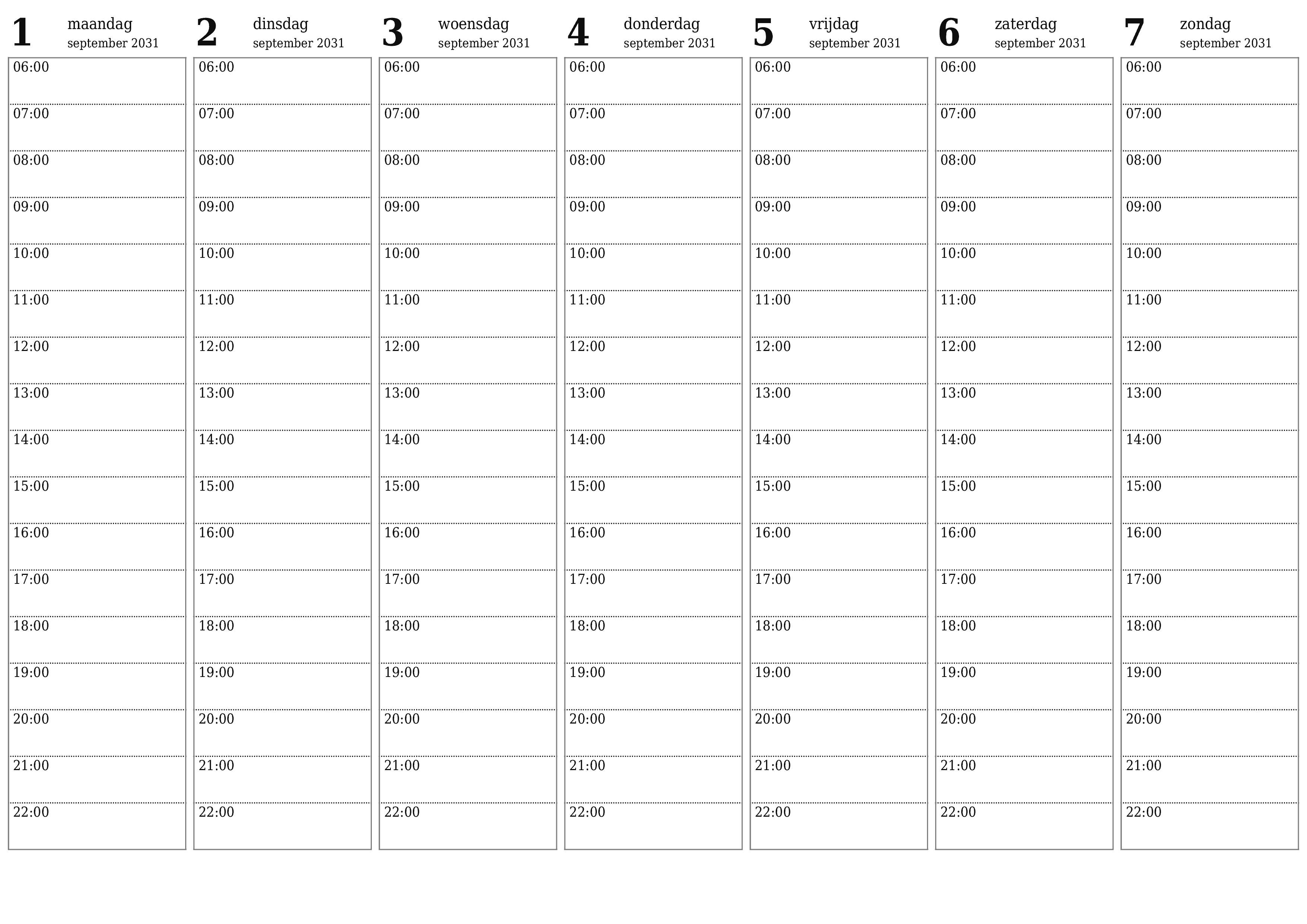 Lege weekplanner voor weken september 2031 met notities, opslaan en afdrukken naar pdf PNG Dutch