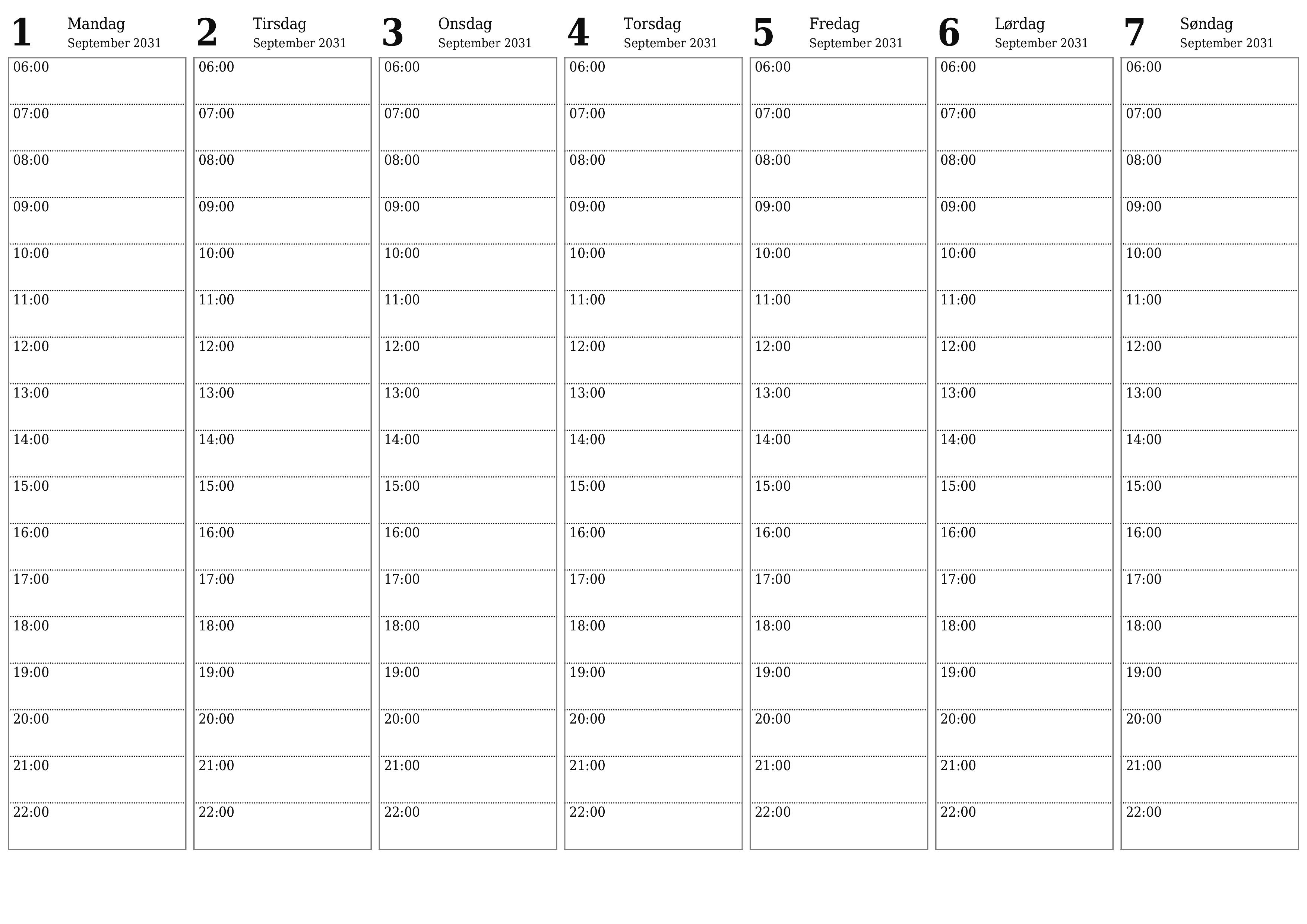 Tøm ukentlig planlegger i uker September 2031 med notater, lagre og skriv ut i PDF PNG Norwegian