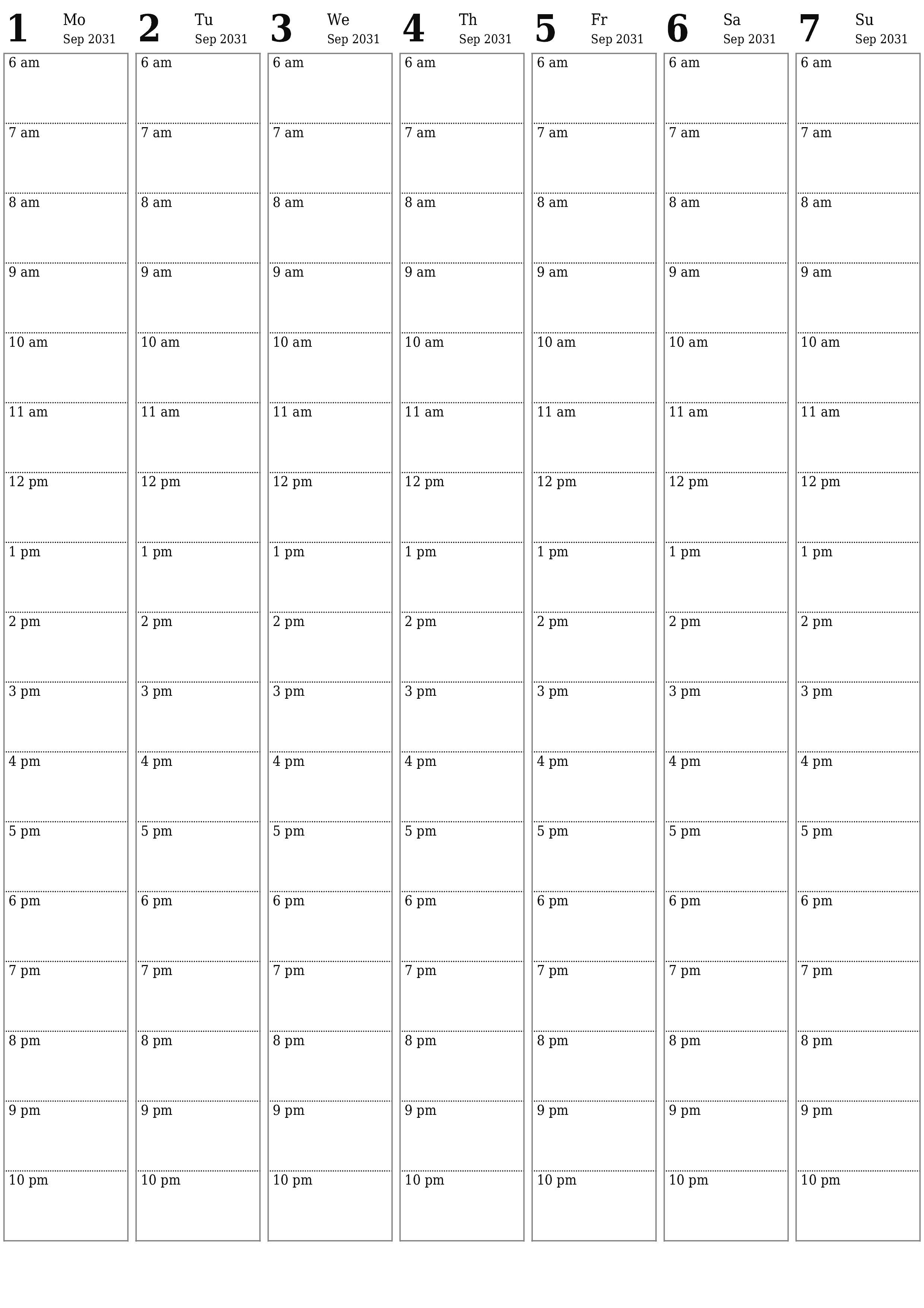 printable wall template free vertical Weekly planner calendar September (Sep) 2031