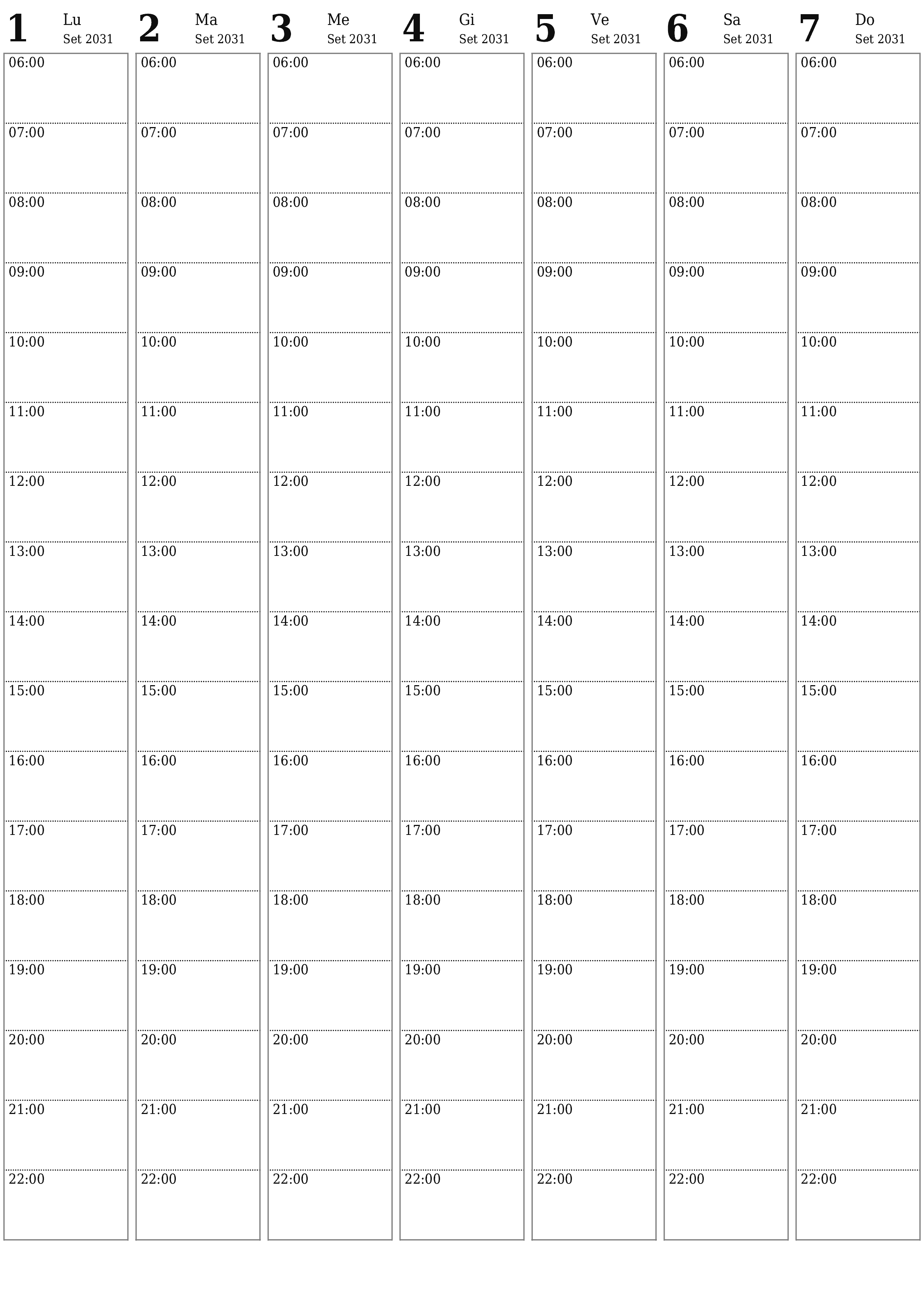  stampabile da parete modello di gratuitoverticale Settimanale pianificatore calendario Settembre (Set) 2031