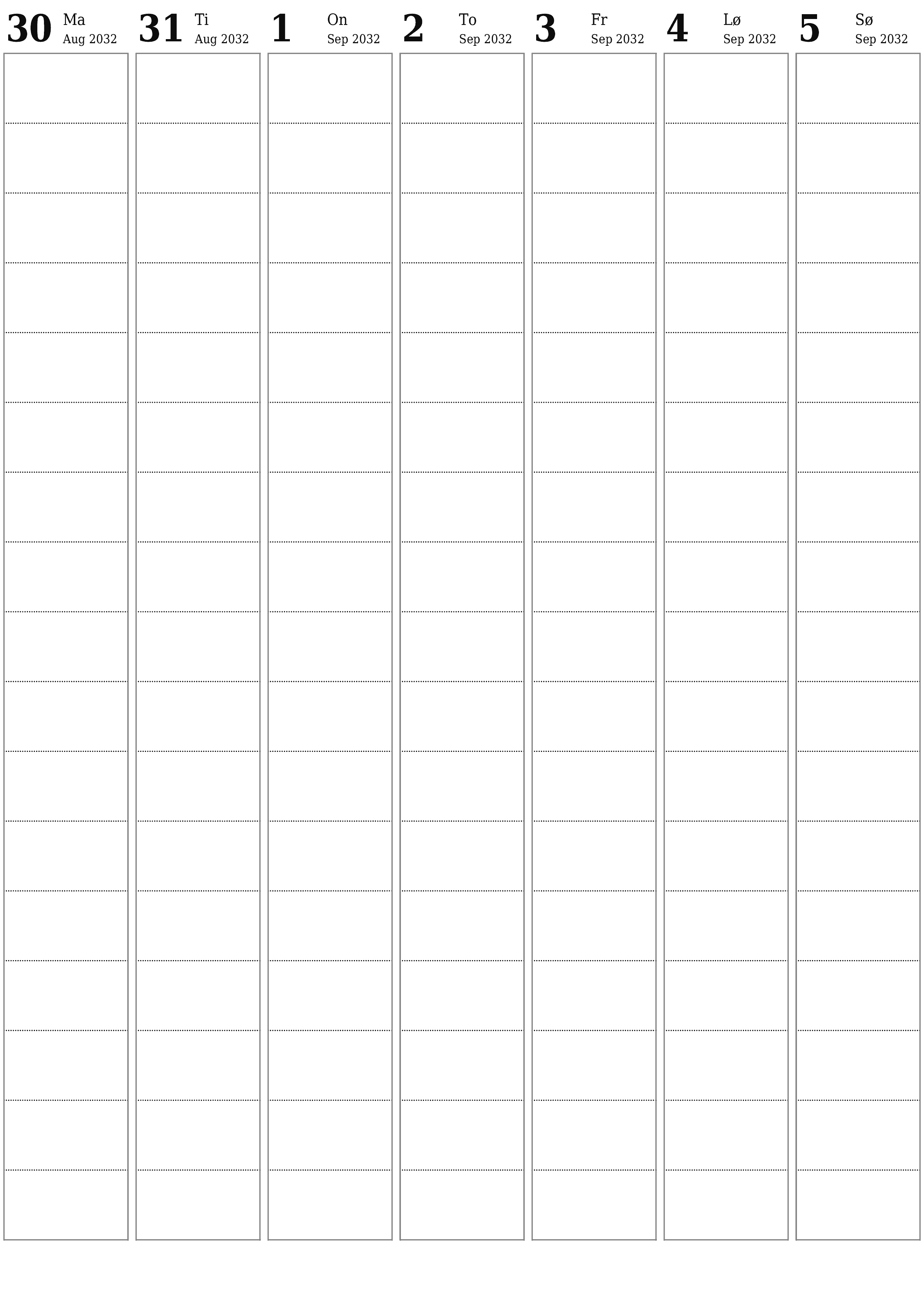 utskrivbar vegg mal gratis vertikal Ukentlig planlegger kalender September (Sep) 2032