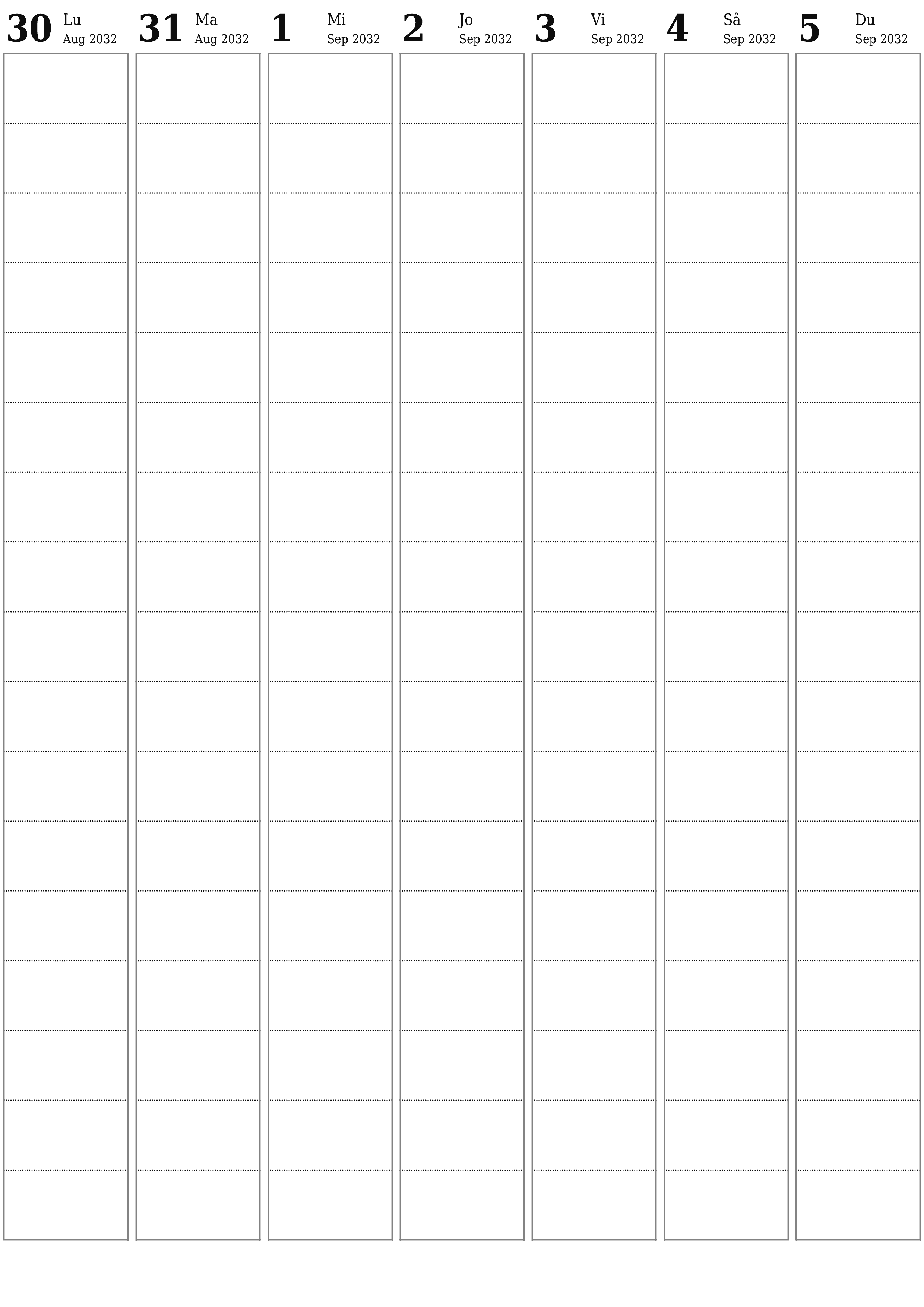  imprimabil de perete șablon de gratuitvertical Săptămânal planificator calendar Septembrie (Sep) 2032