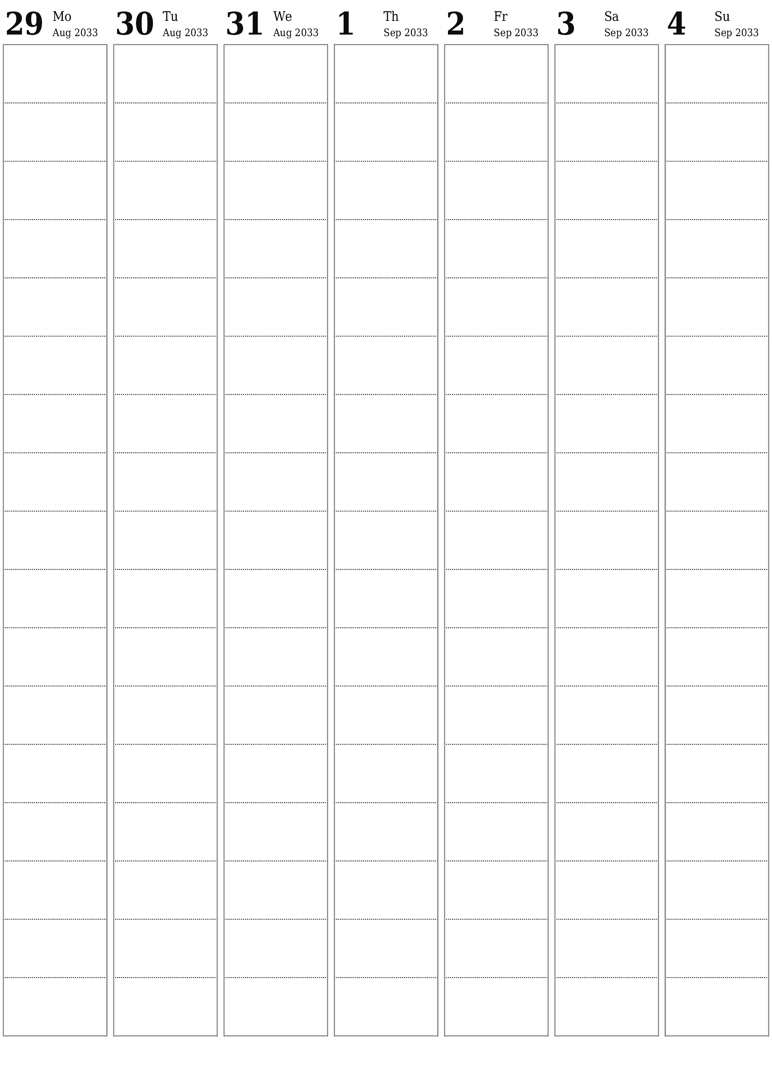 Blank calendar September 2033