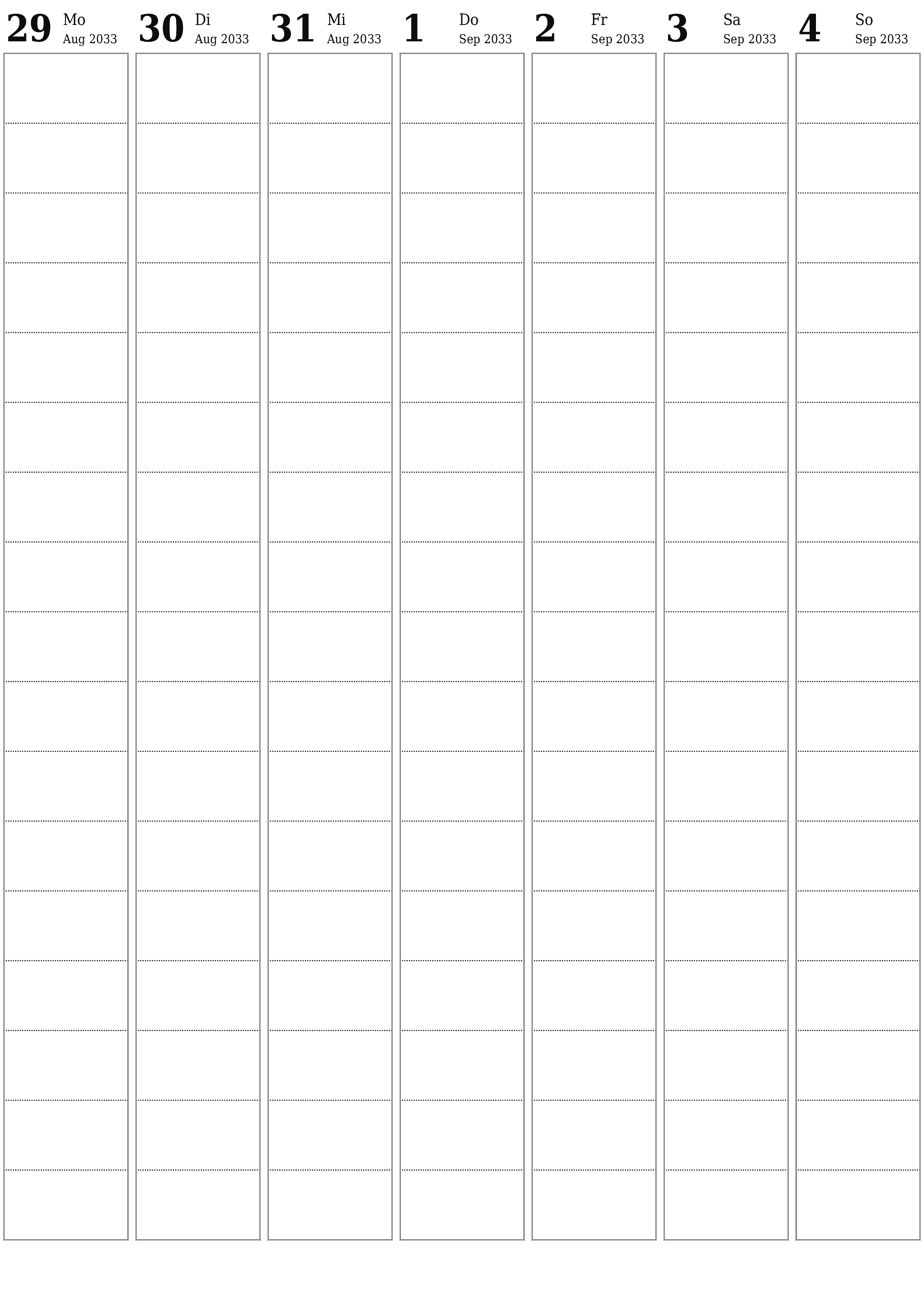  zum Ausdrucken Wandkalender vorlage kostenloser vertikal Wöchentlich Planer Kalender September (Sep) 2033