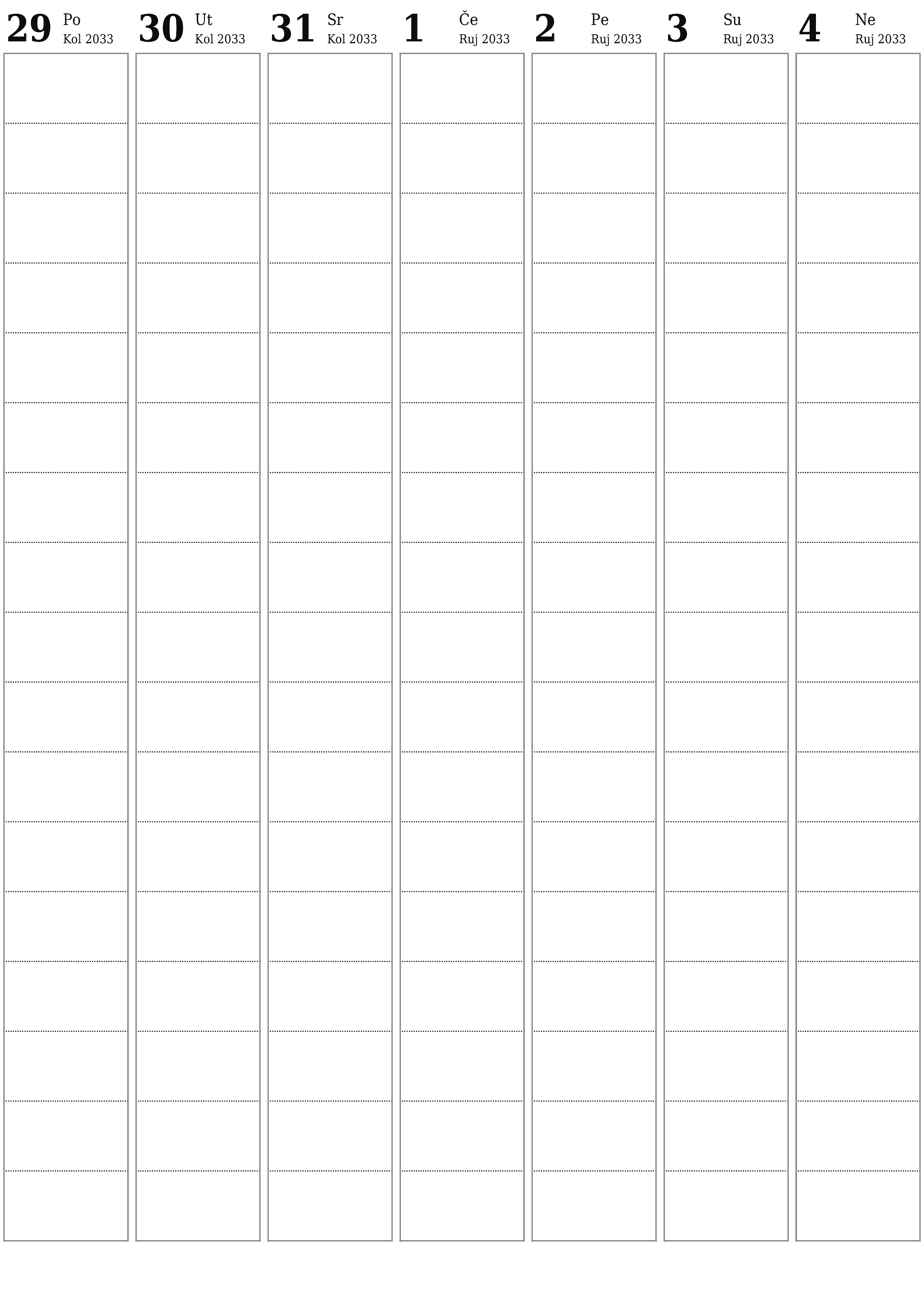  za ispis zidni predložak a besplatni okomito Tjedni planer kalendar Rujan (Ruj) 2033