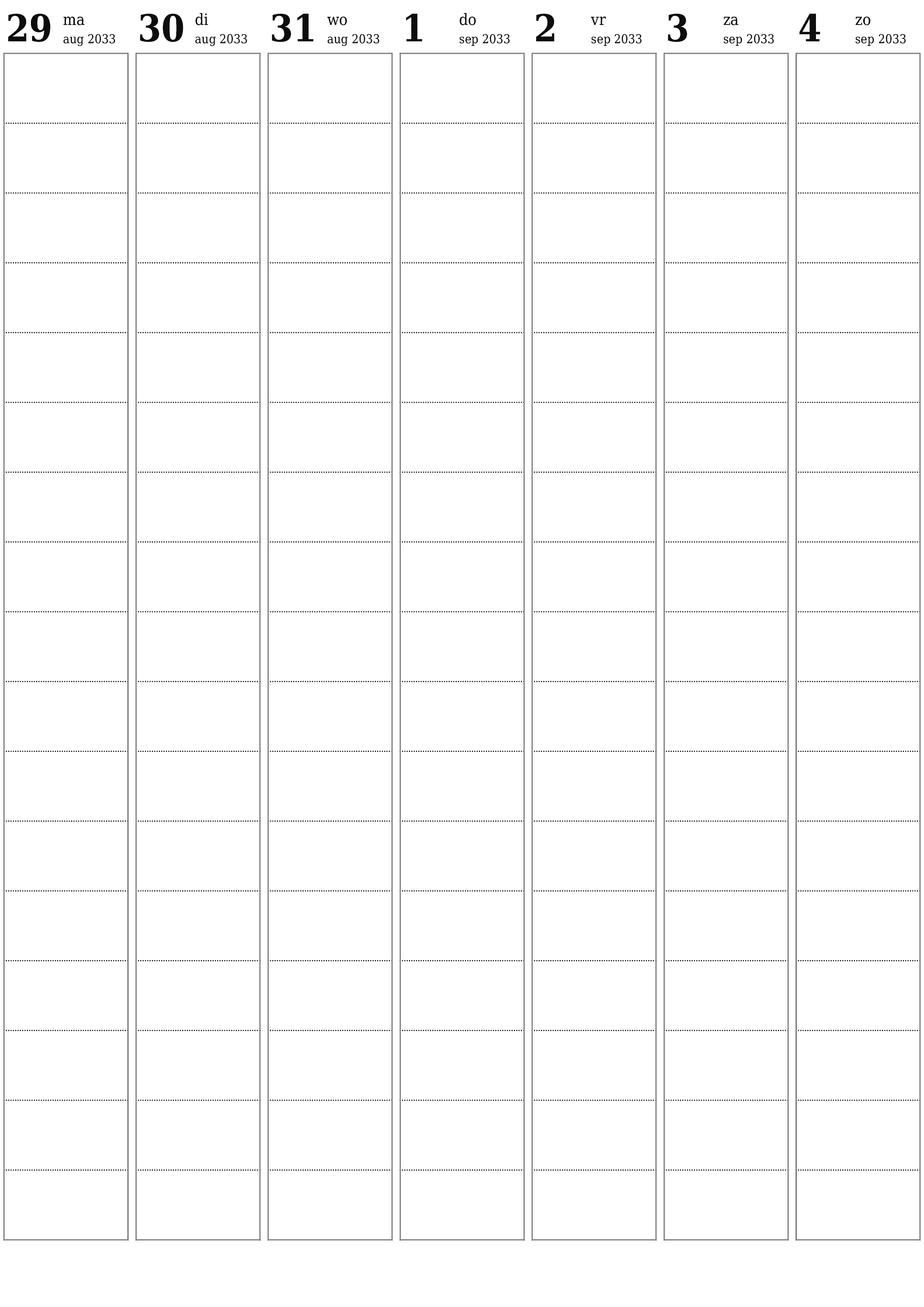 afdrukbare muur sjabloon gratis verticaal Wekelijks planner kalender september (sep) 2033