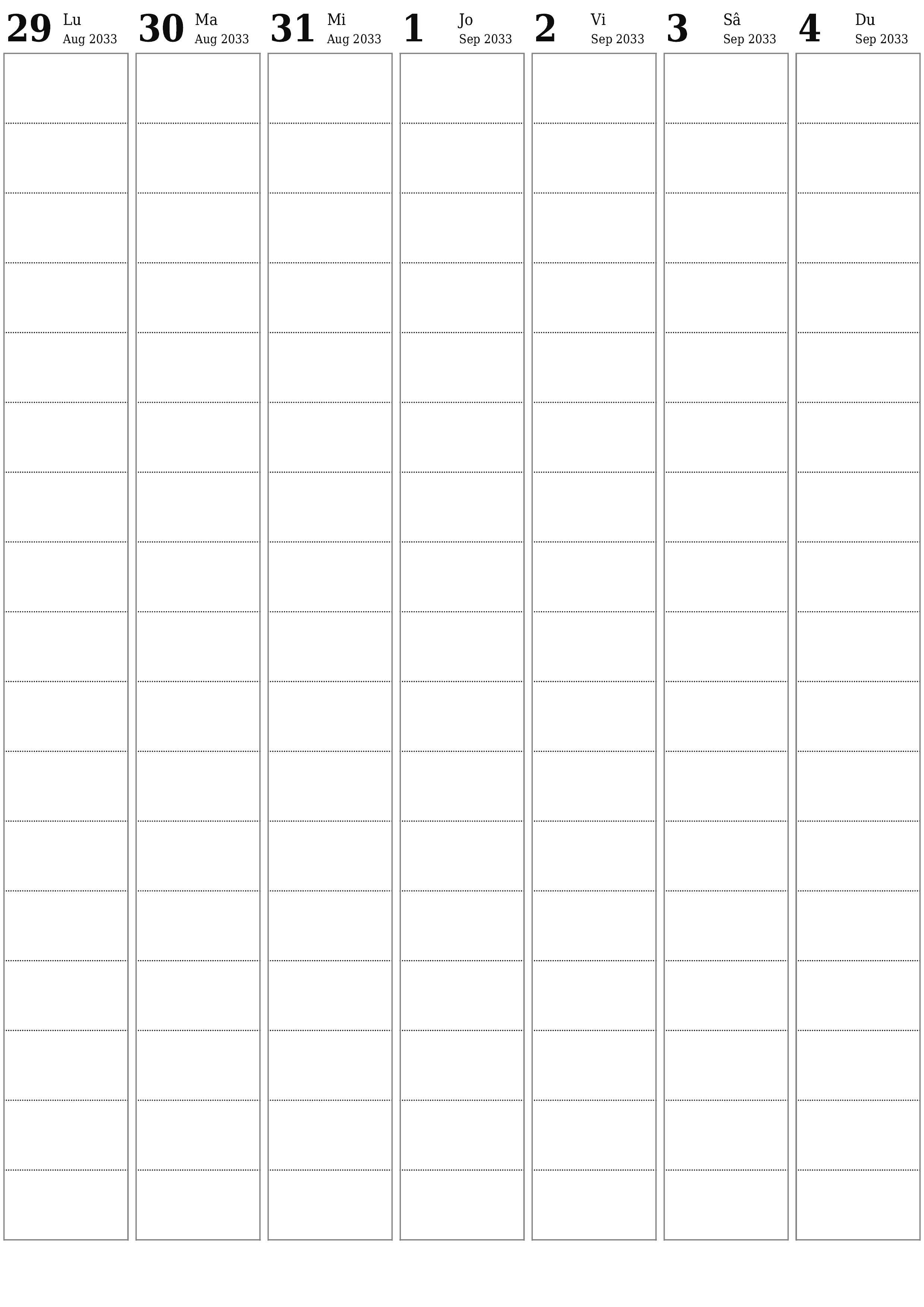  imprimabil de perete șablon de gratuitvertical Săptămânal planificator calendar Septembrie (Sep) 2033