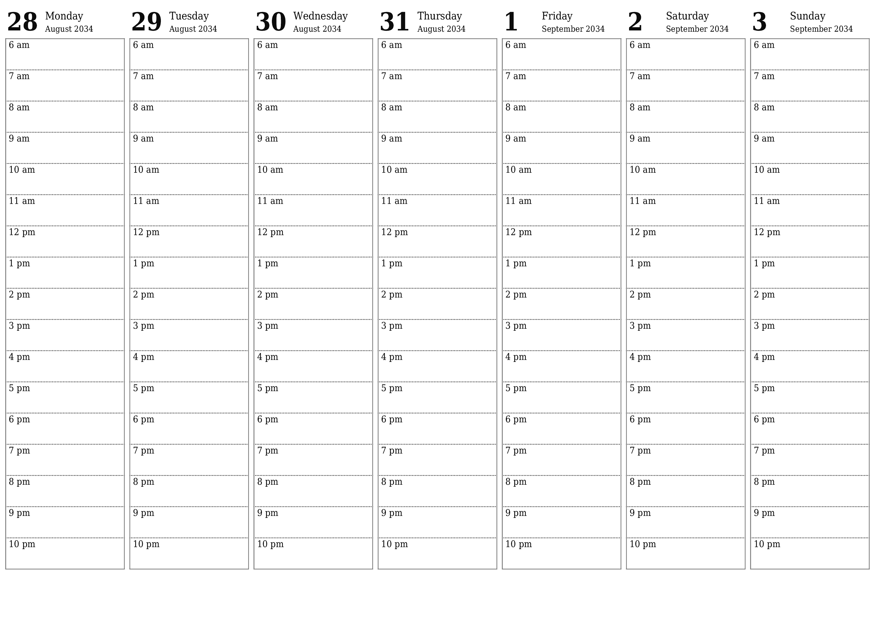 Blank calendar September 2034