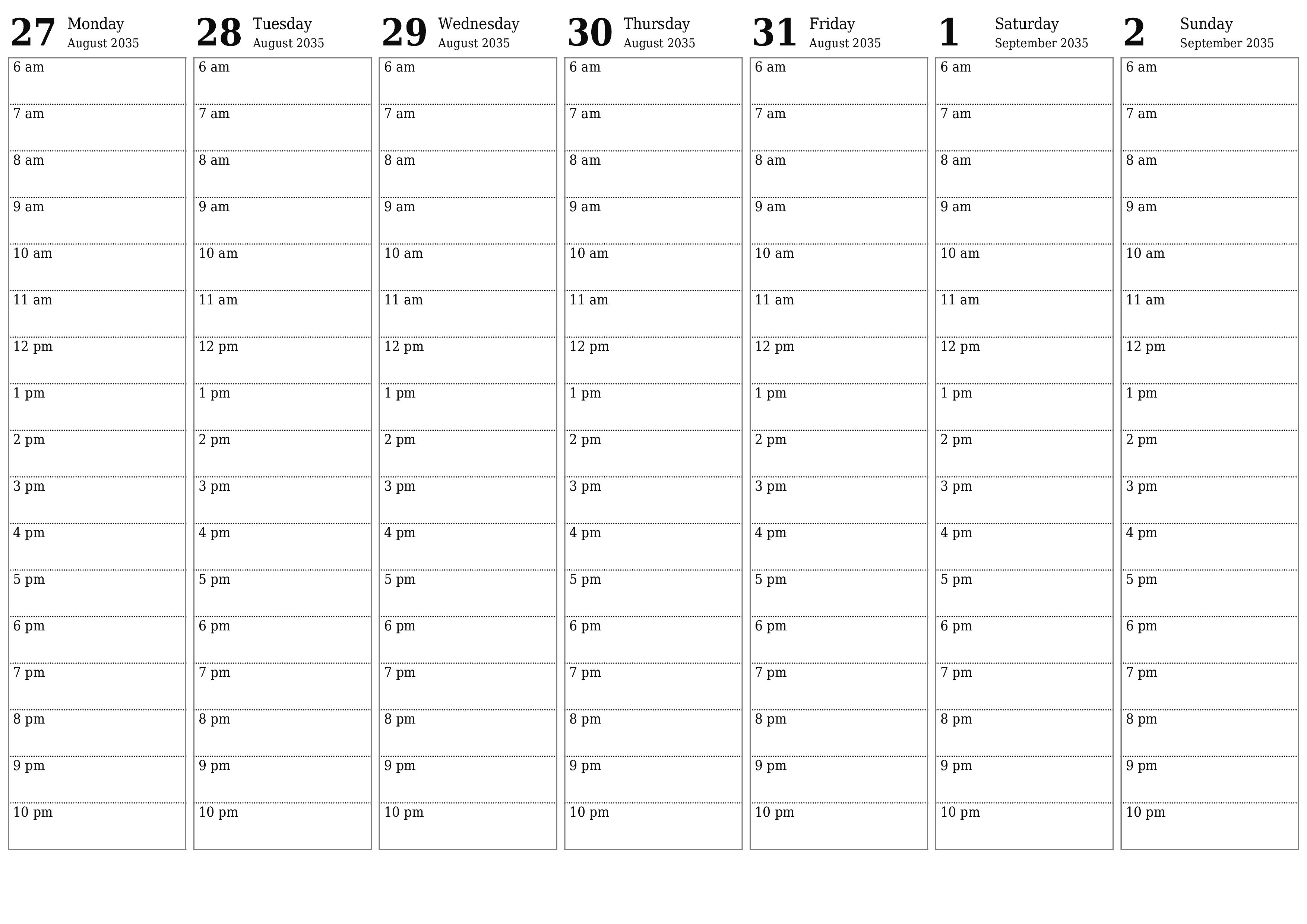 Blank calendar September 2035