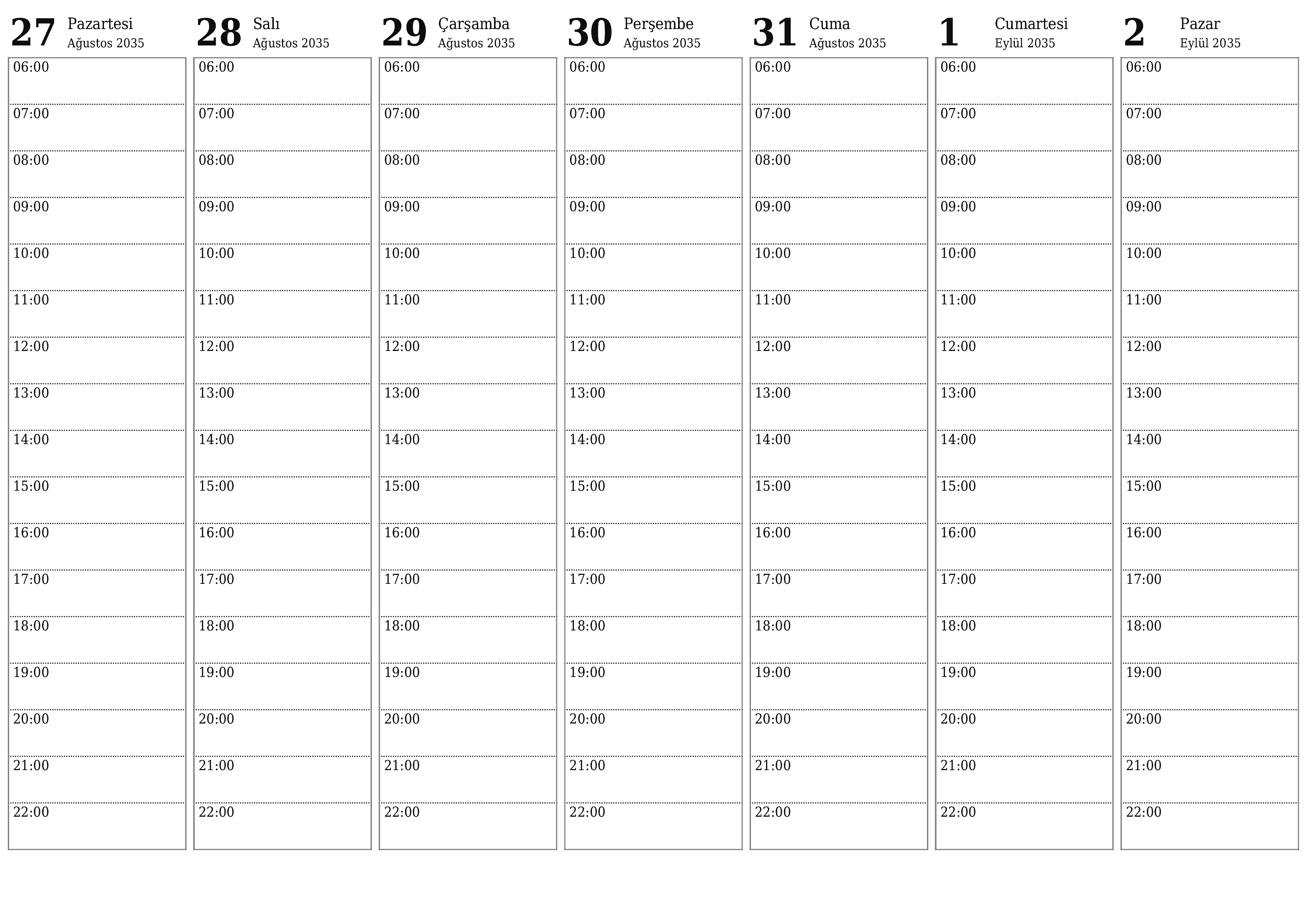 Haftalar için notlarla boş haftalık planlayıcı Eylül 2035, kaydedin ve PDF'ye yazdırın PNG Turkish