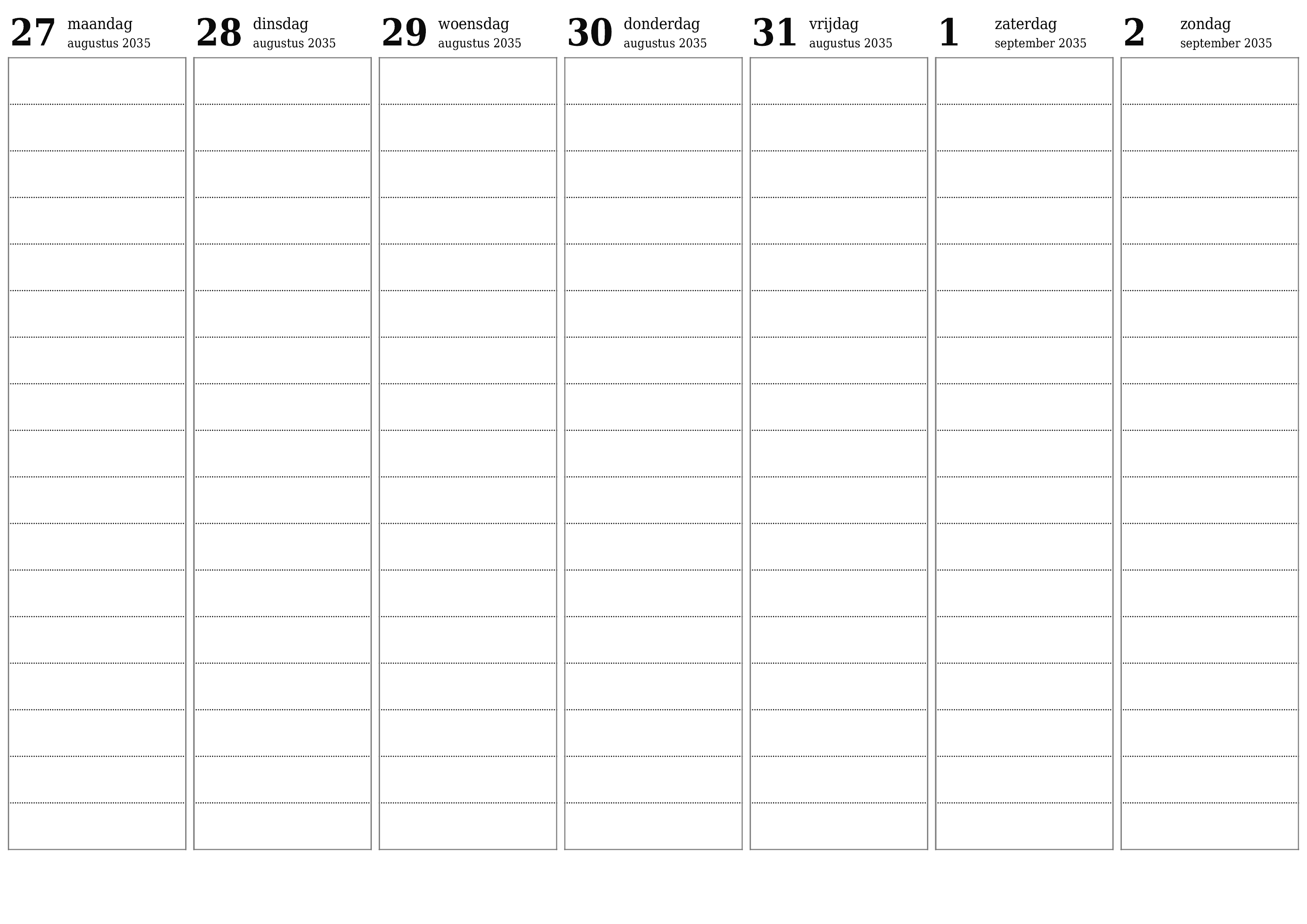 Lege weekplanner voor weken september 2035 met notities, opslaan en afdrukken naar pdf PNG Dutch