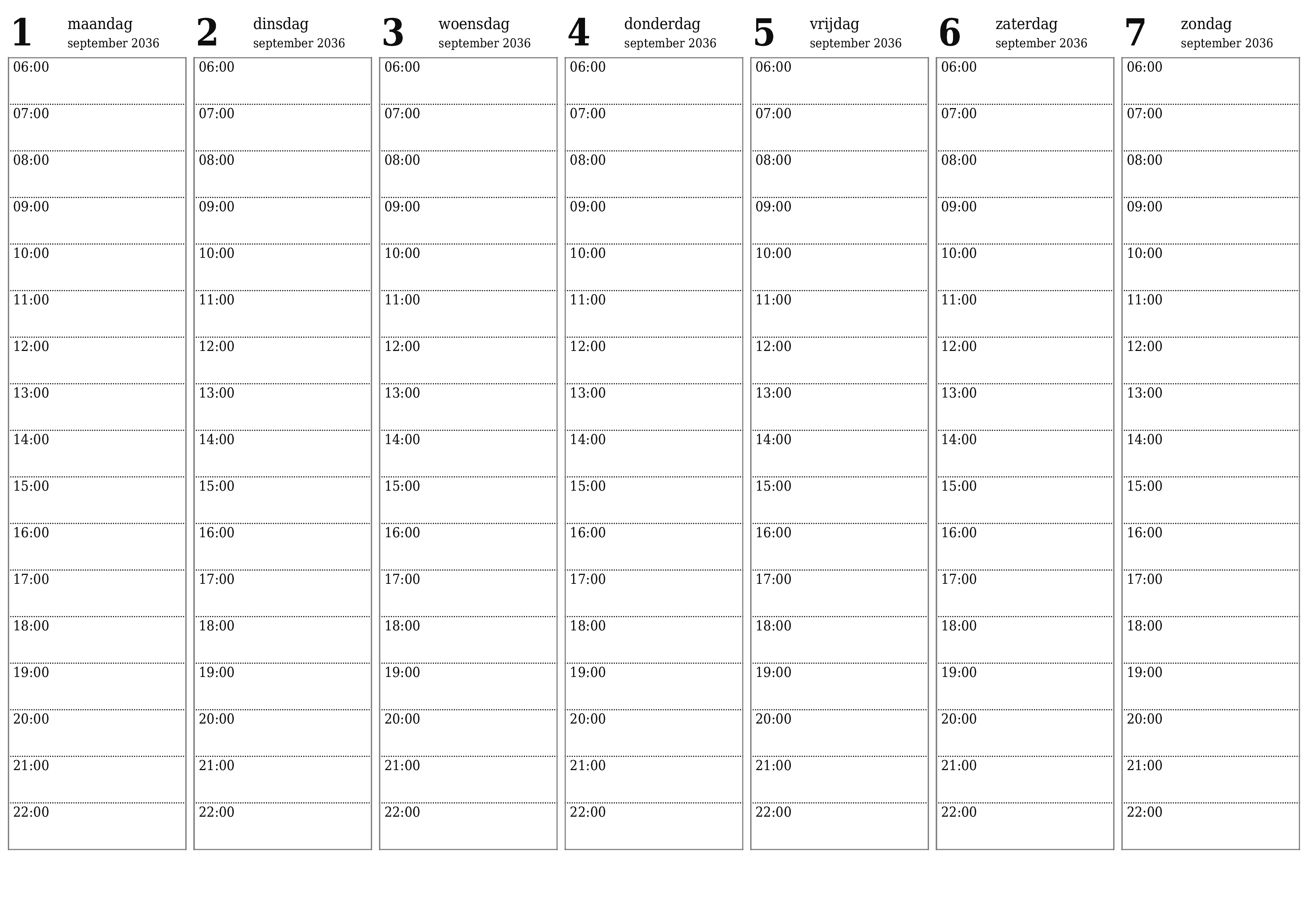 Lege weekplanner voor weken september 2036 met notities, opslaan en afdrukken naar pdf PNG Dutch