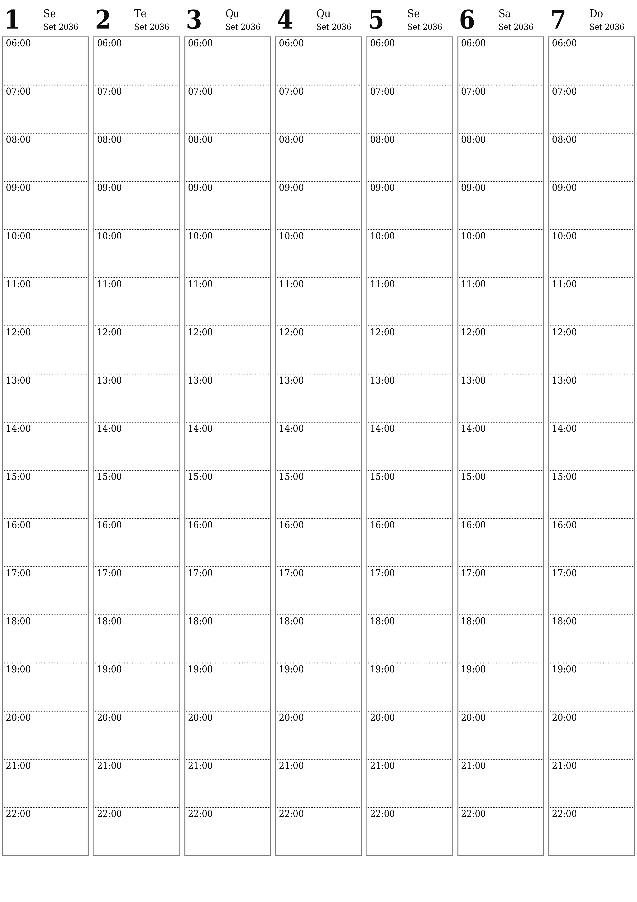  para impressão de parede modelo de grátisvertical Semanal planejador calendário Setembro (Set) 2036