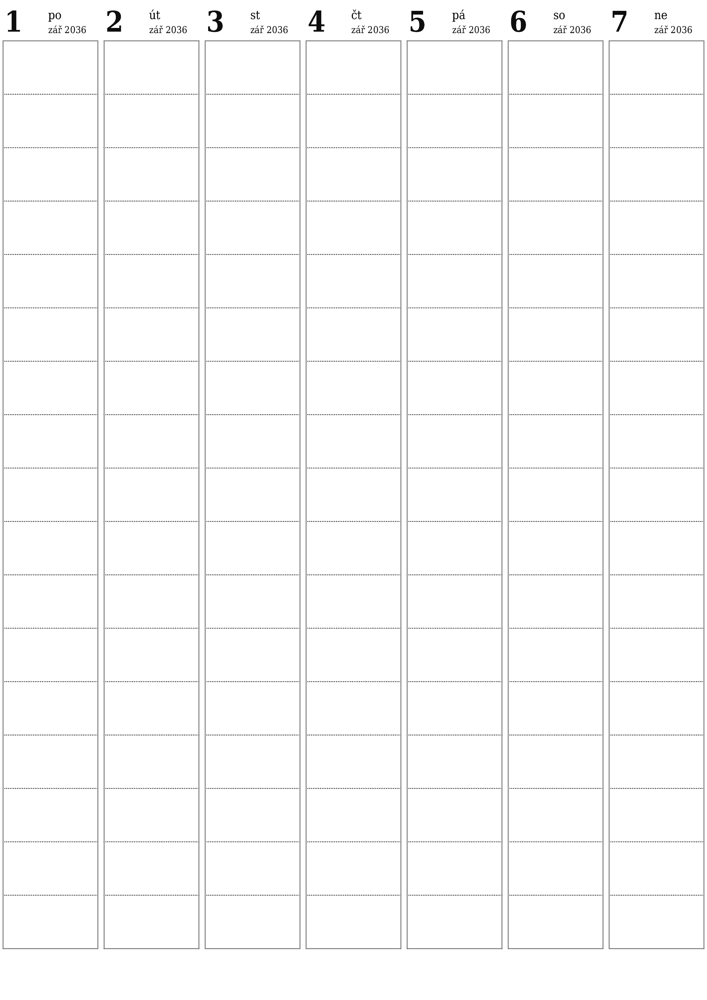  pro tisk nástěnný šablona e zdarmavertikální Týdenní plánovač kalendář září (zář) 2036