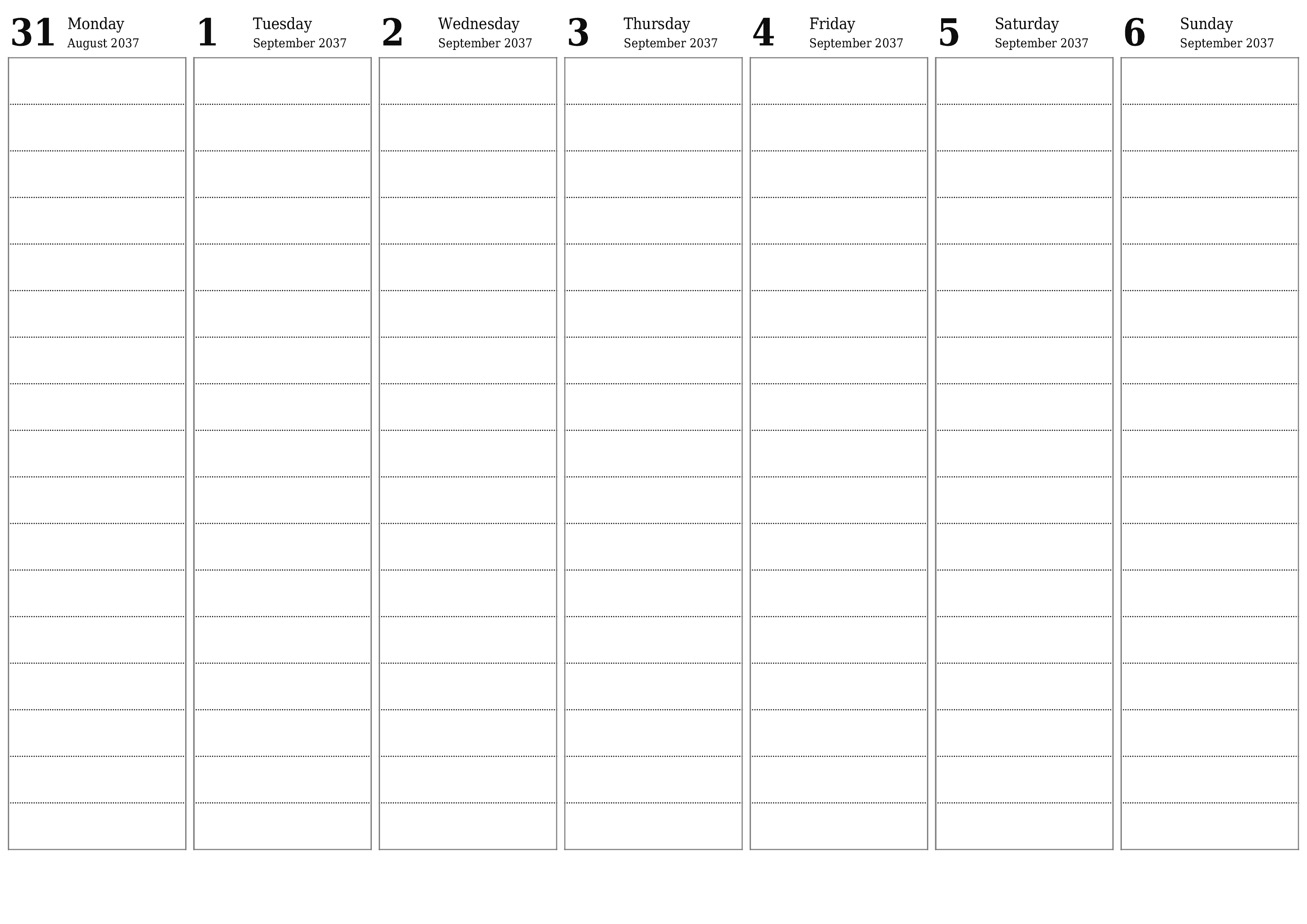 Blank calendar September 2037