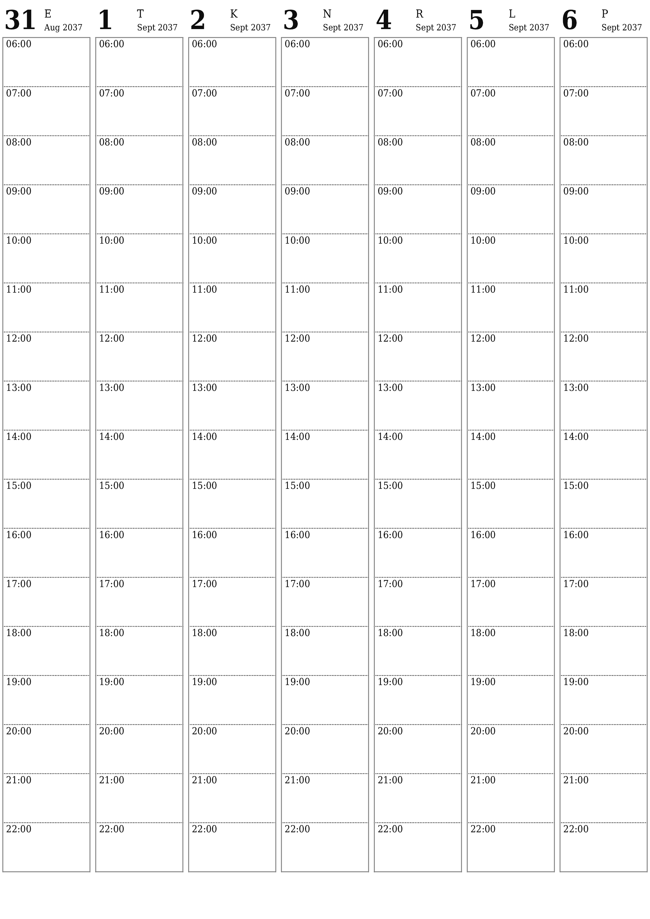 prinditav seina kalendri mall tasuta vertikaalne Nädalane planeerija kalender September (Sept) 2037
