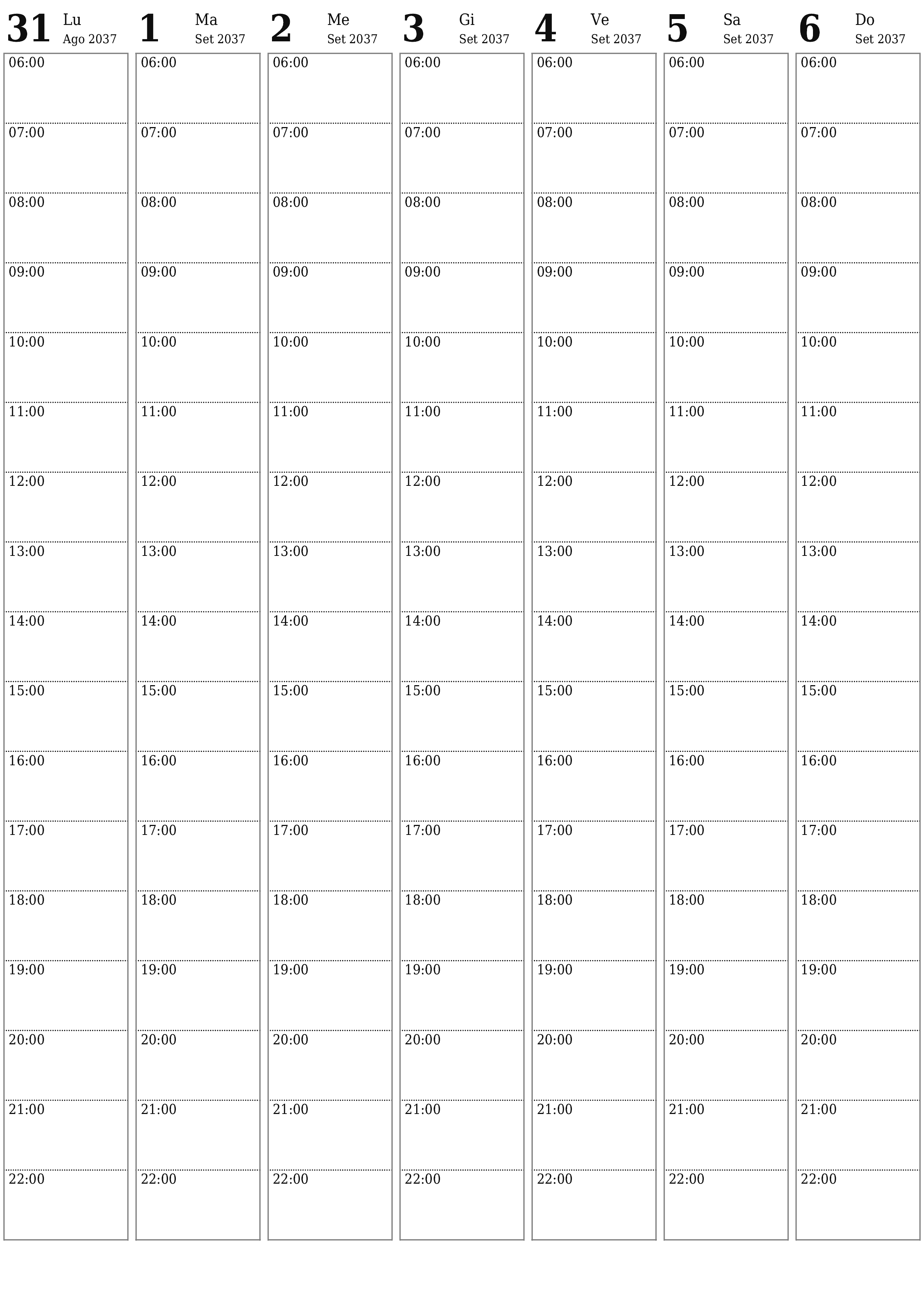  stampabile da parete modello di gratuitoverticale Settimanale pianificatore calendario Settembre (Set) 2037