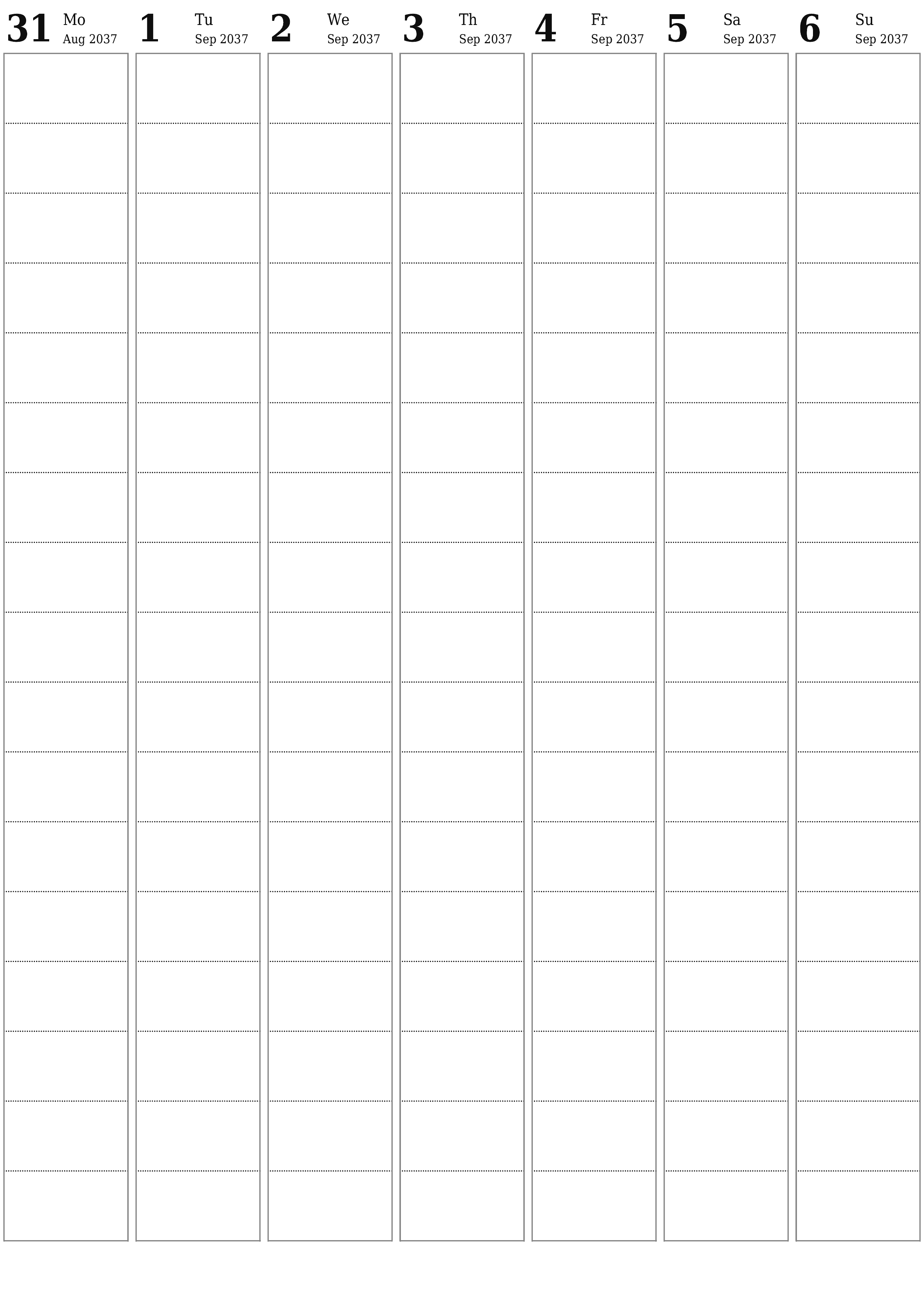 Blank calendar September 2037