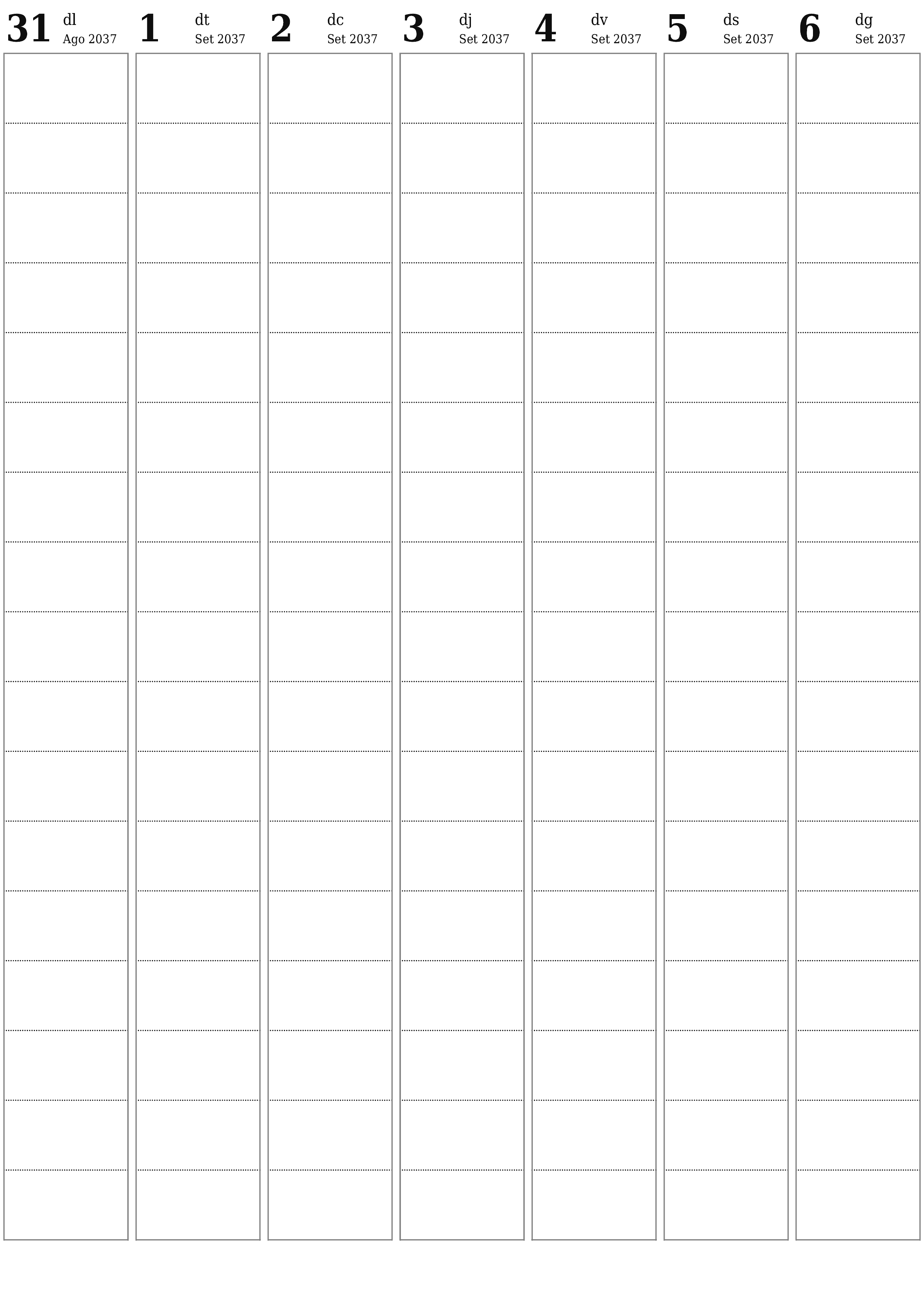 Planificador setmanal buit durant setmanes Setembre 2037 amb notes, deseu-lo i imprimiu-lo en format PDF PNG Catalan
