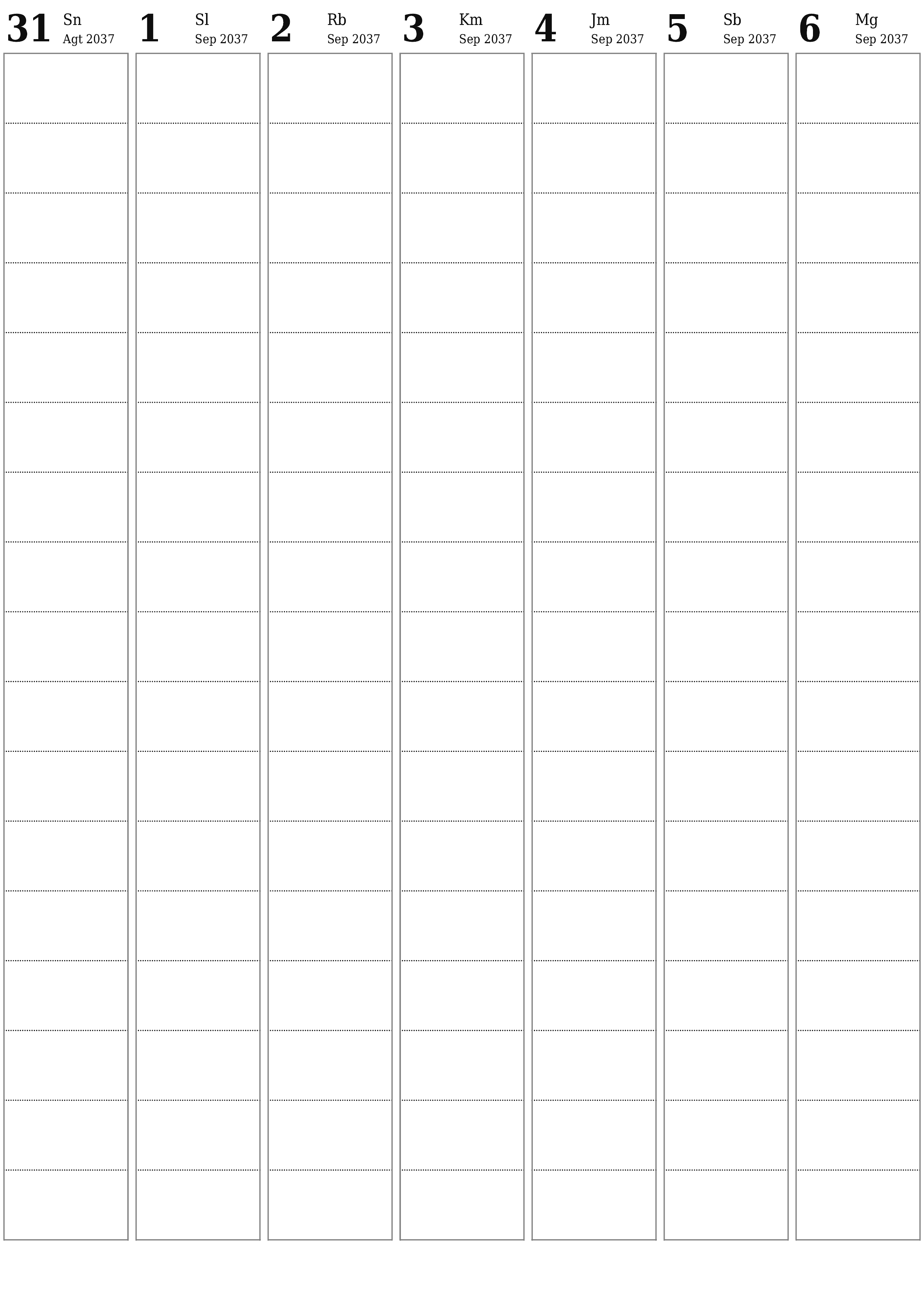  yang dapat dicetak dinding templat gratisvertikal Mingguan perencana kalender September (Sep) 2037