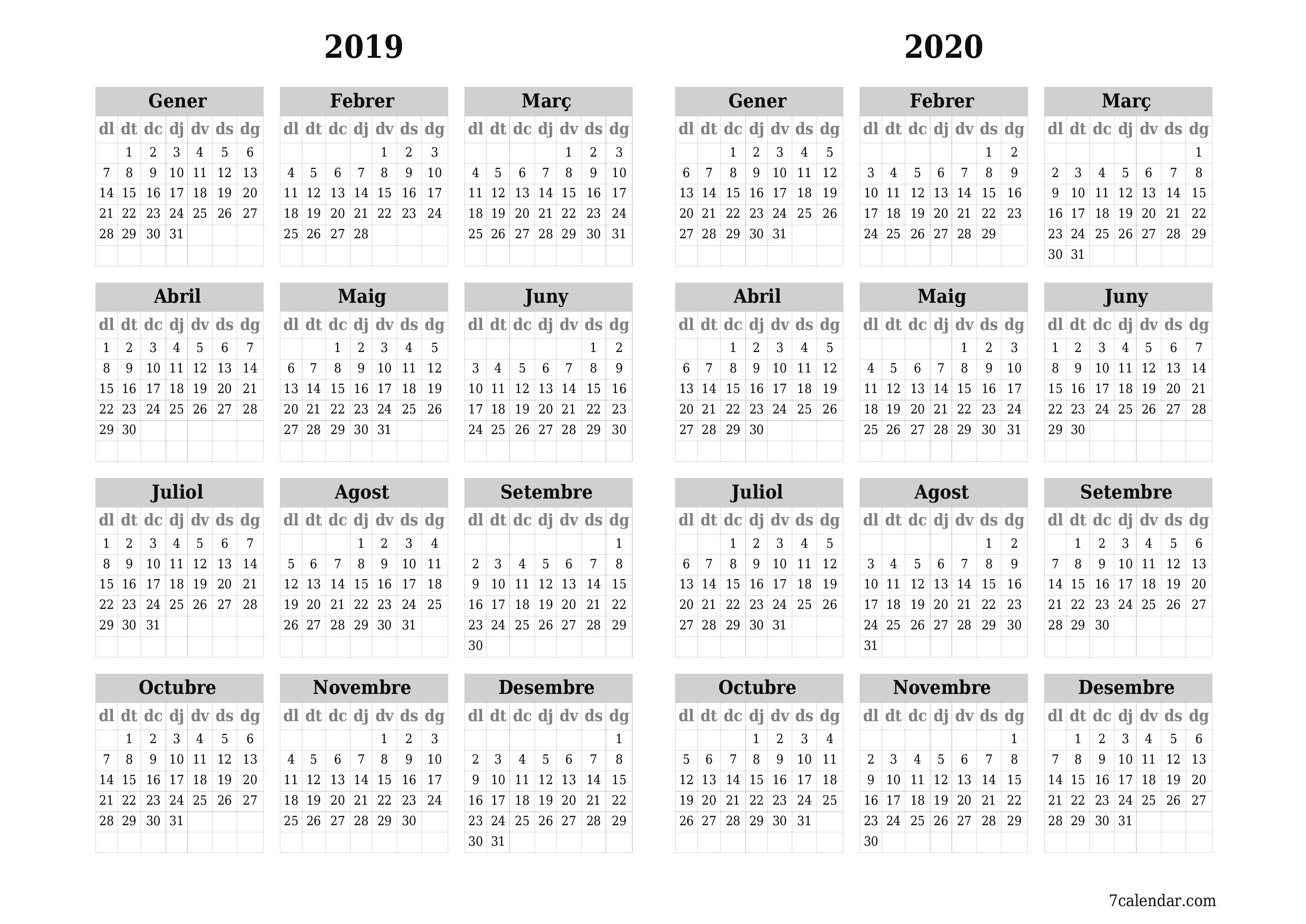  imprimible de paret plantilla de gratuïthoritzontal Anual calendari Abril (Abr) 2019