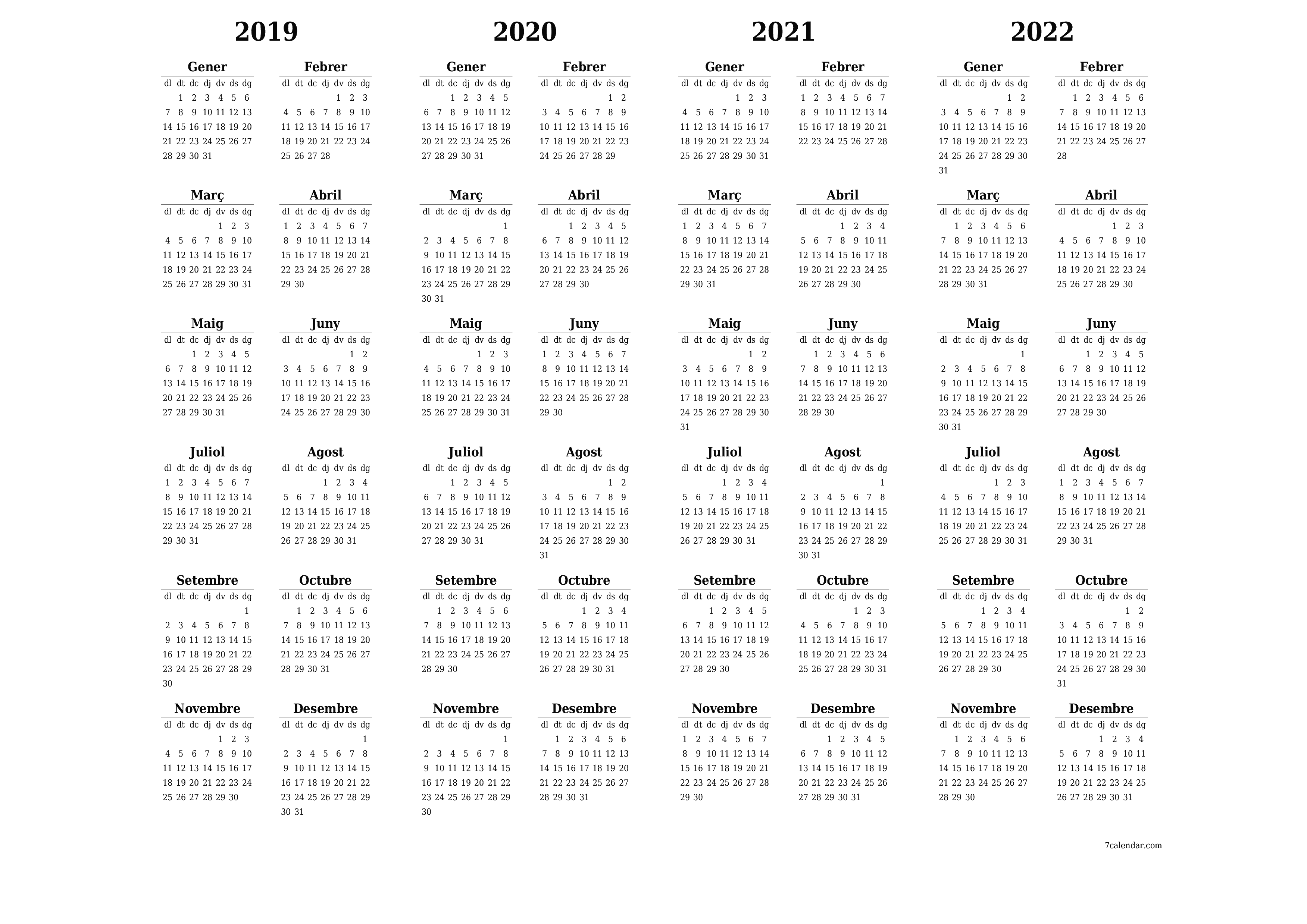  imprimible de paret plantilla de gratuïthoritzontal Anual calendari Abril (Abr) 2019