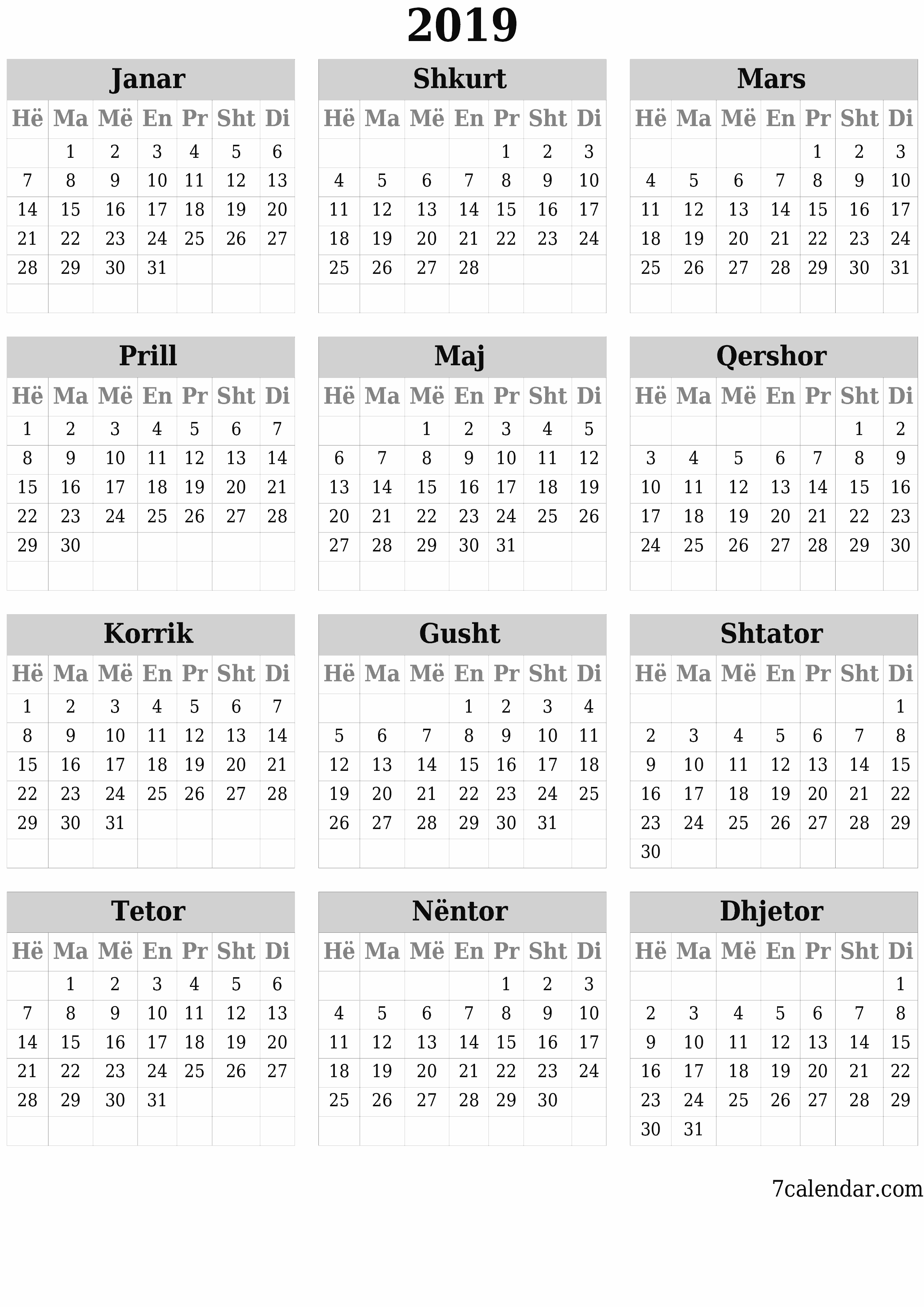  i printueshëm muri shabllon falasvertikale Vjetore kalendar Qershor (Qer) 2019