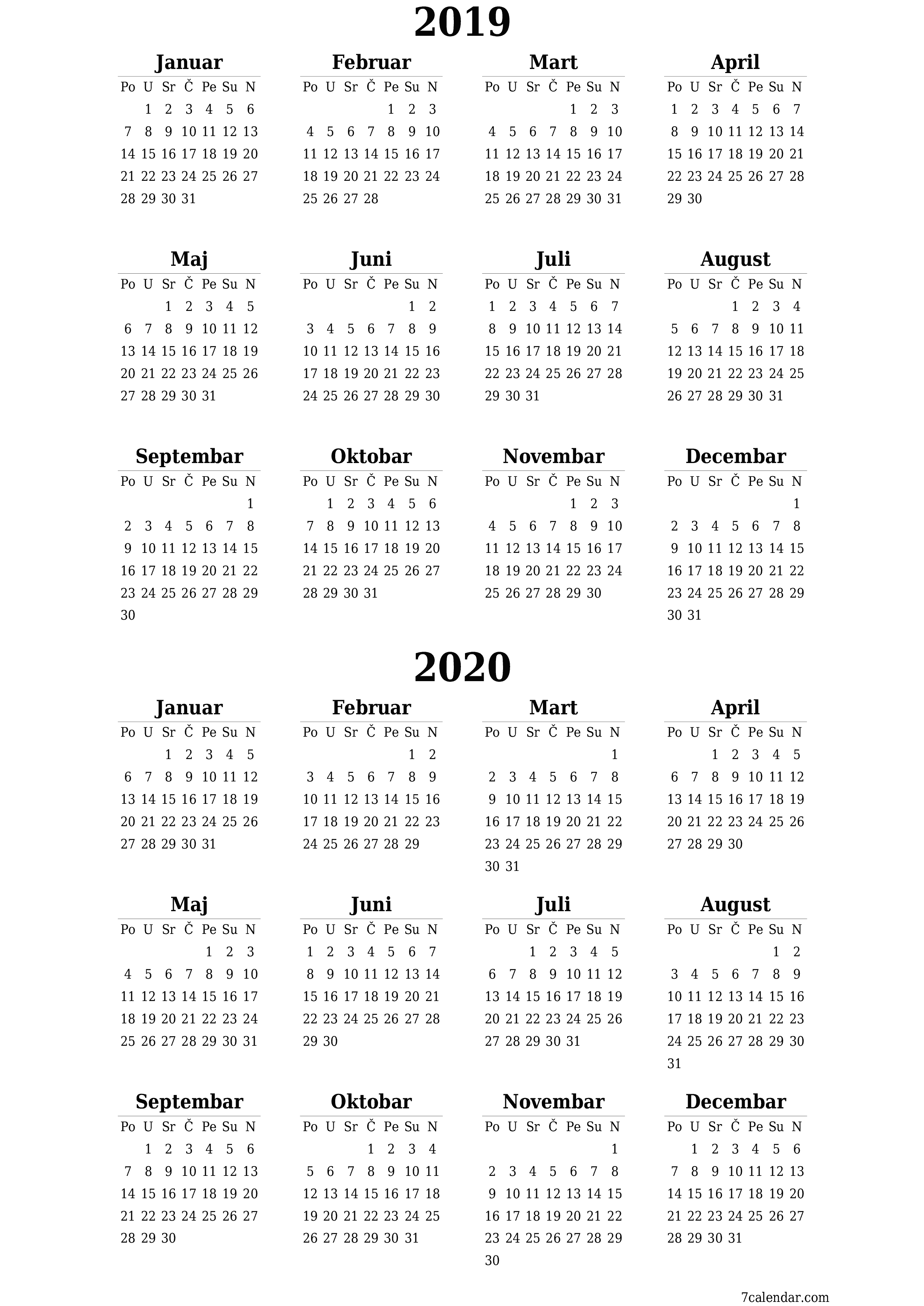  za štampanje zidni šablon a besplatni vertikalno Godišnje kalendar Juni (Jun) 2019
