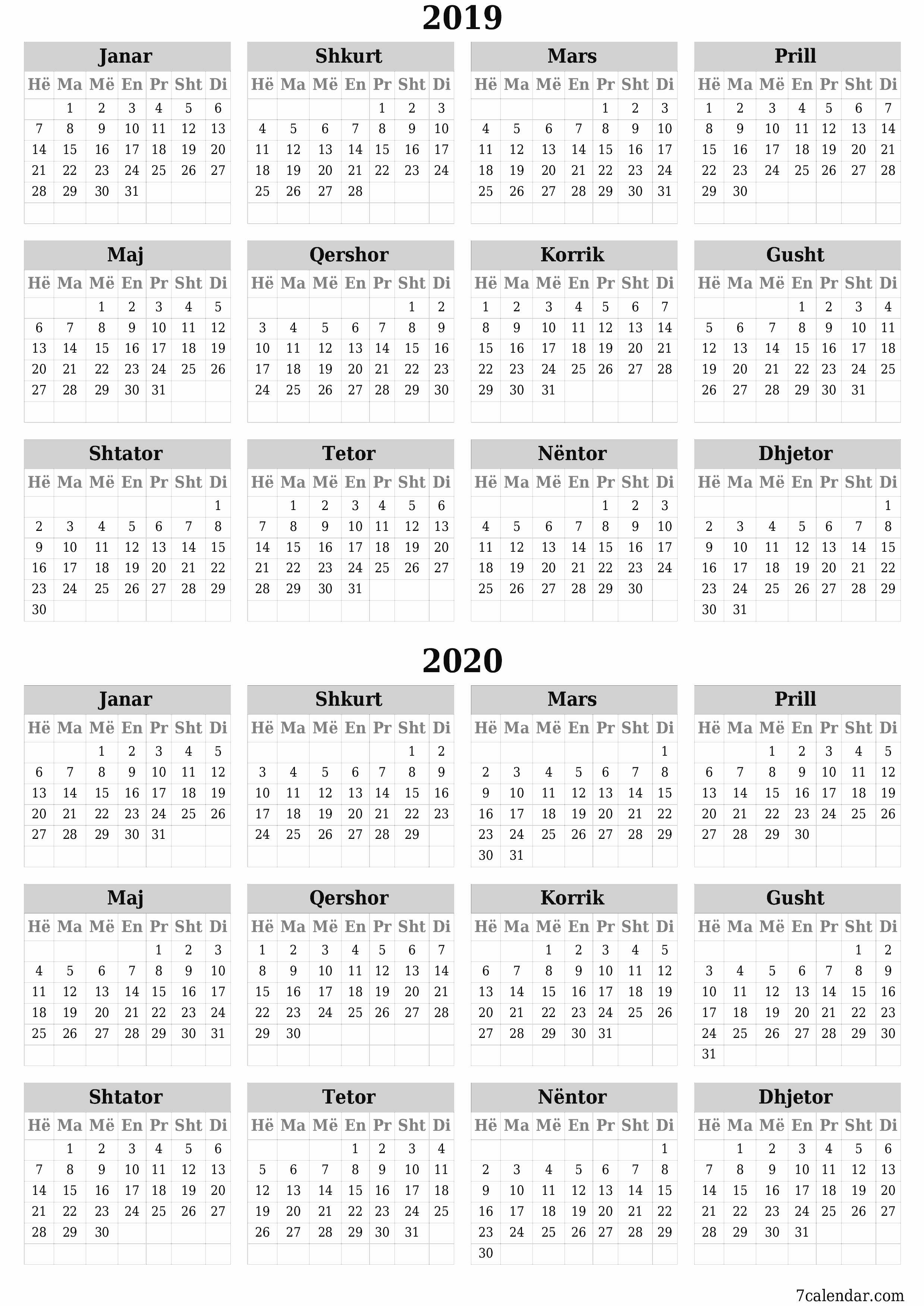  i printueshëm muri shabllon falasvertikale Vjetore kalendar Qershor (Qer) 2019