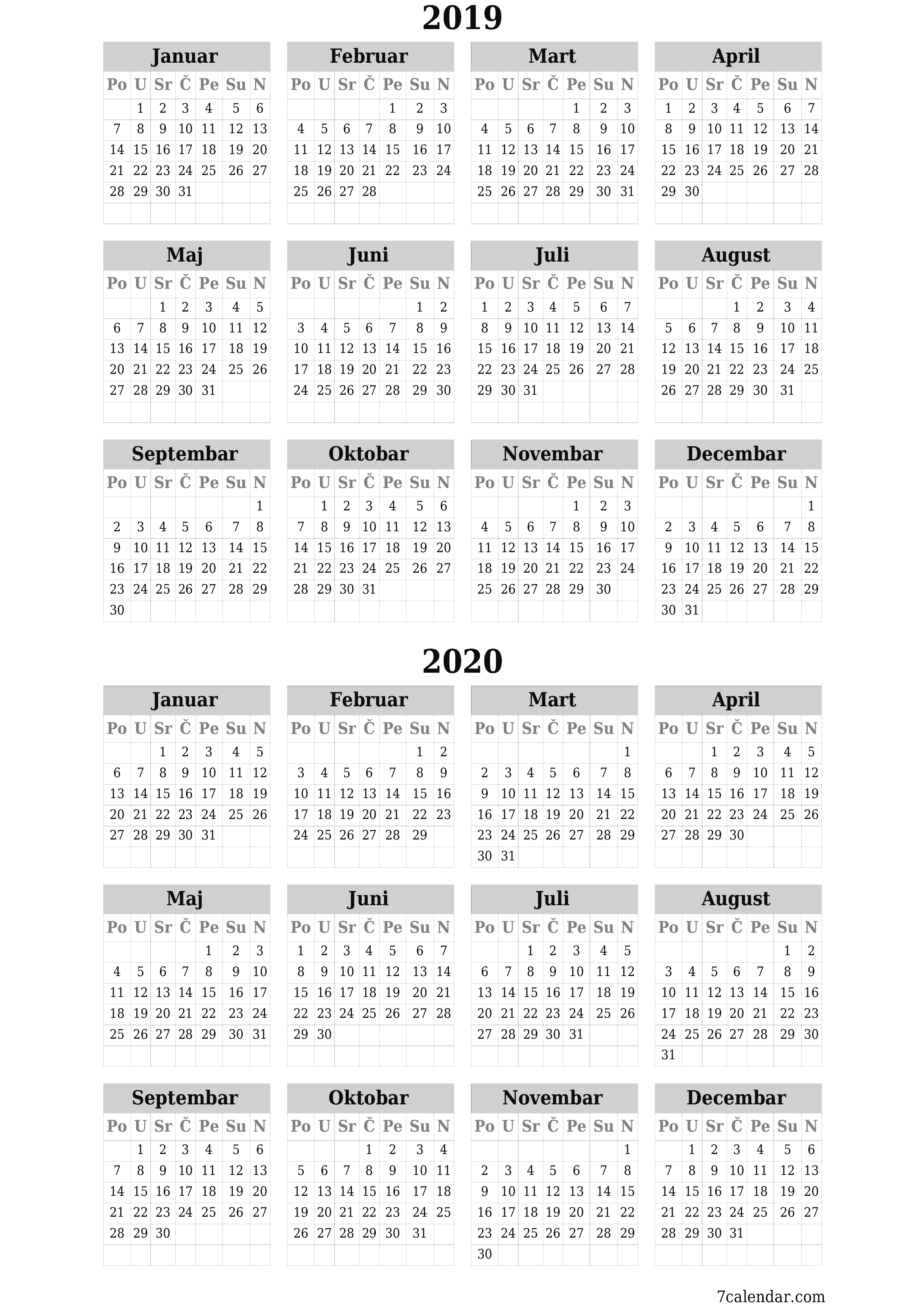  za štampanje zidni šablon a besplatni vertikalno Godišnje kalendar April (Apr) 2019