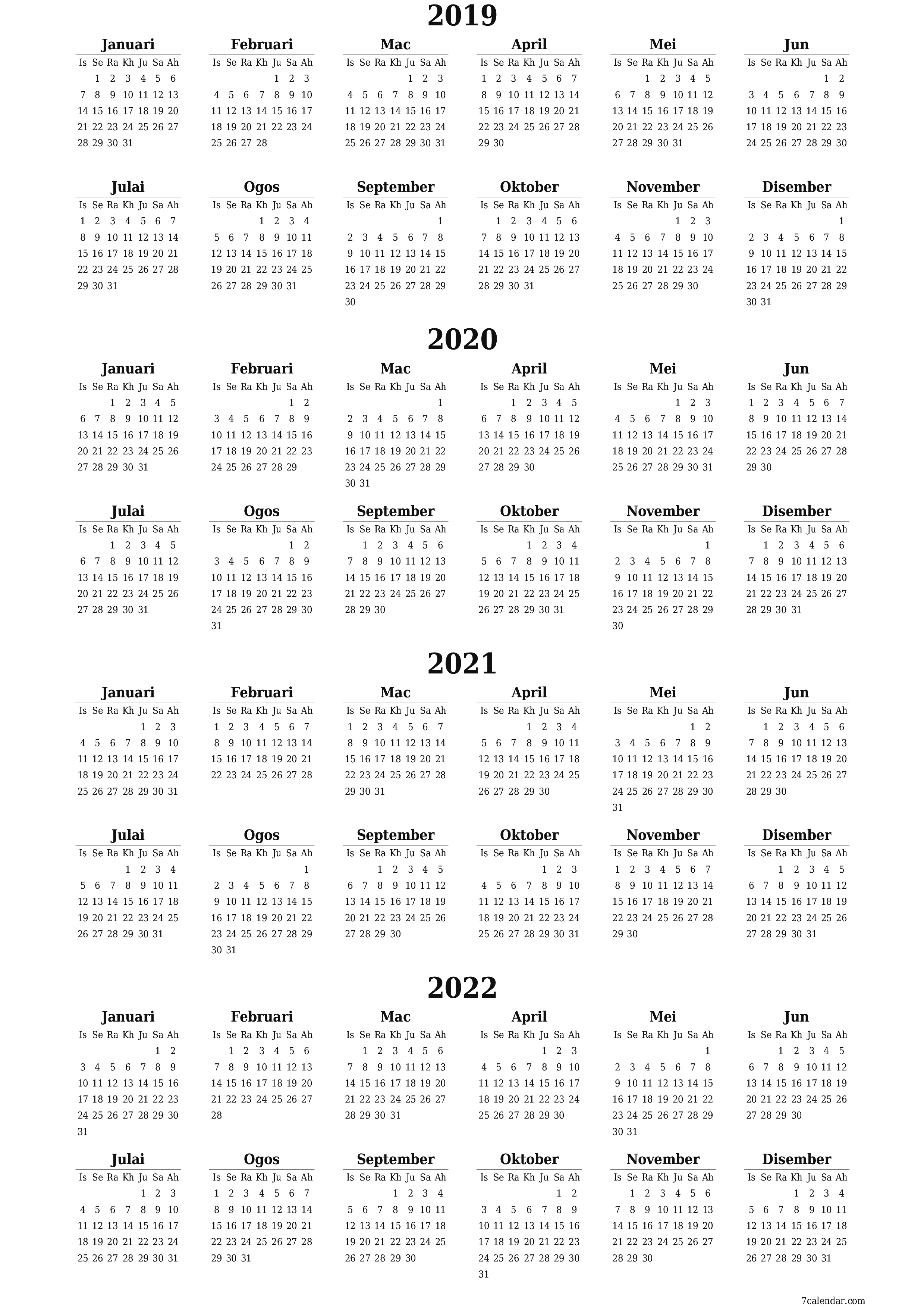  boleh cetak dinding templat percumamenegak Tahunan kalendar Jun (Jun) 2019