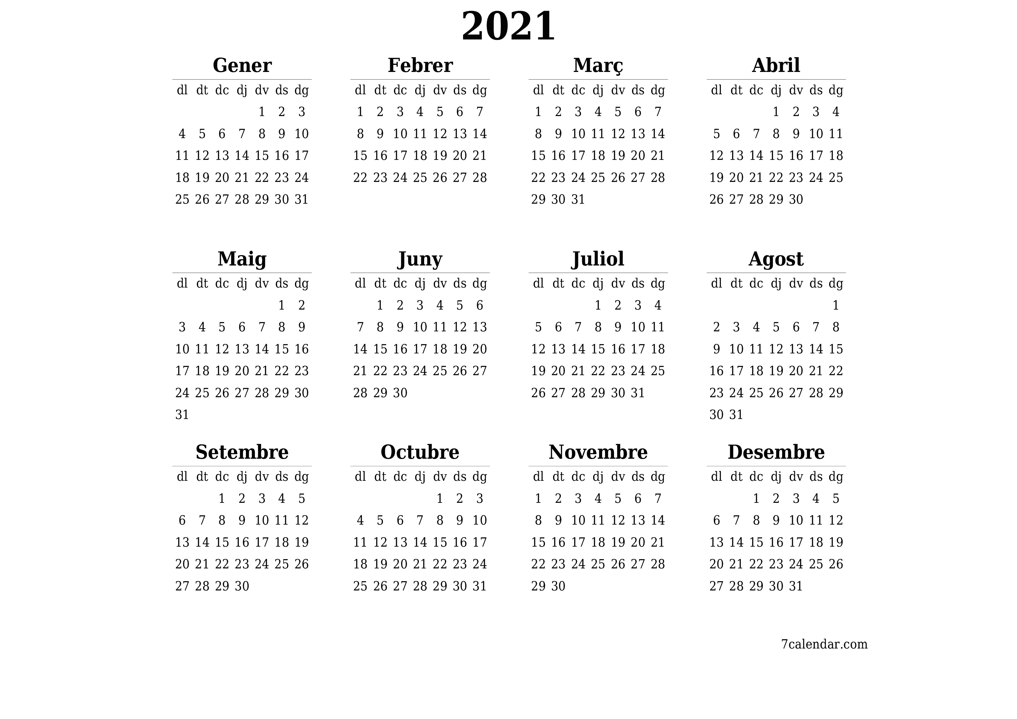  imprimible de paret plantilla de gratuïthoritzontal Anual calendari Octubre (Oct) 2021