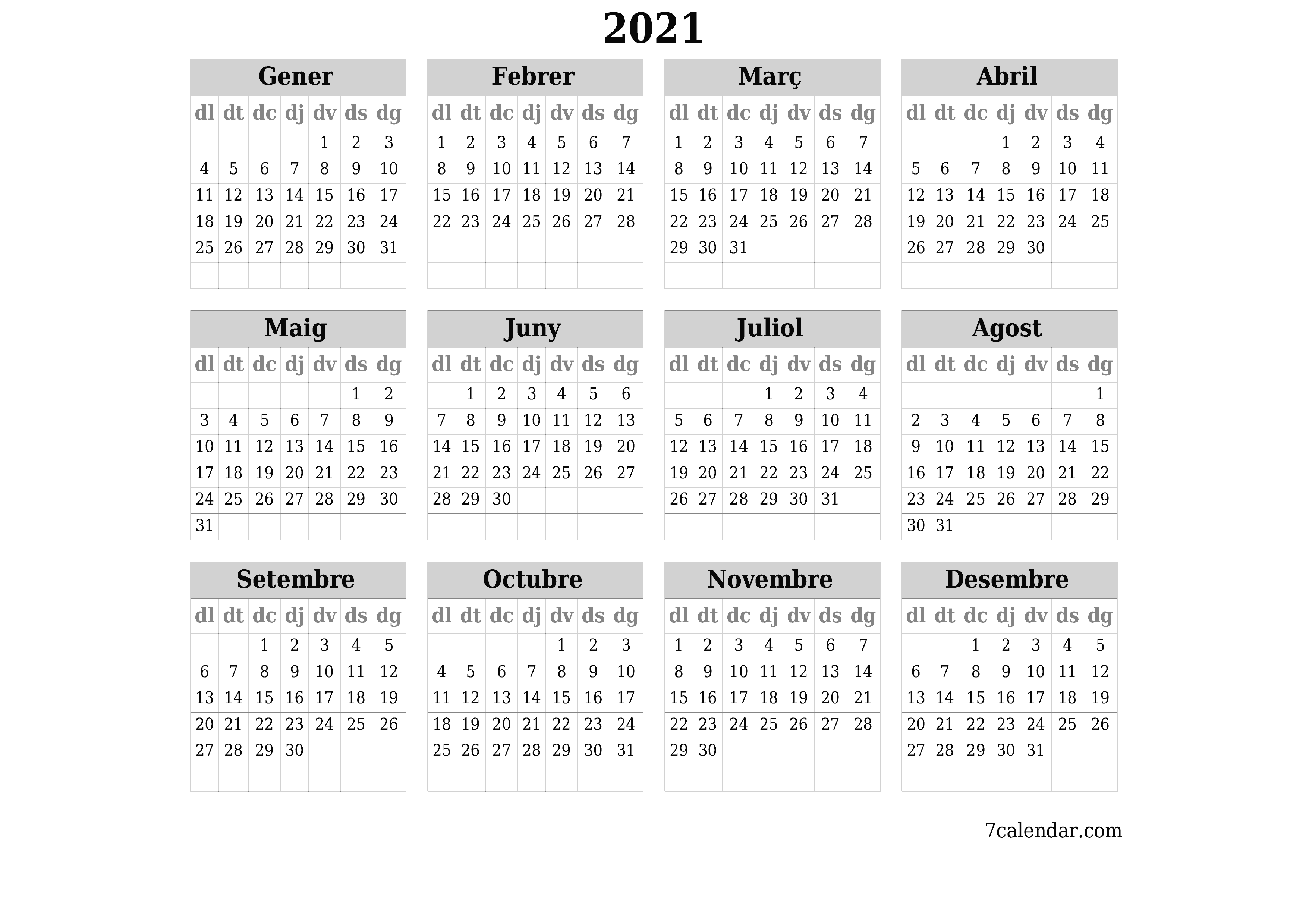  imprimible de paret plantilla de gratuïthoritzontal Anual calendari Març (Mar) 2021