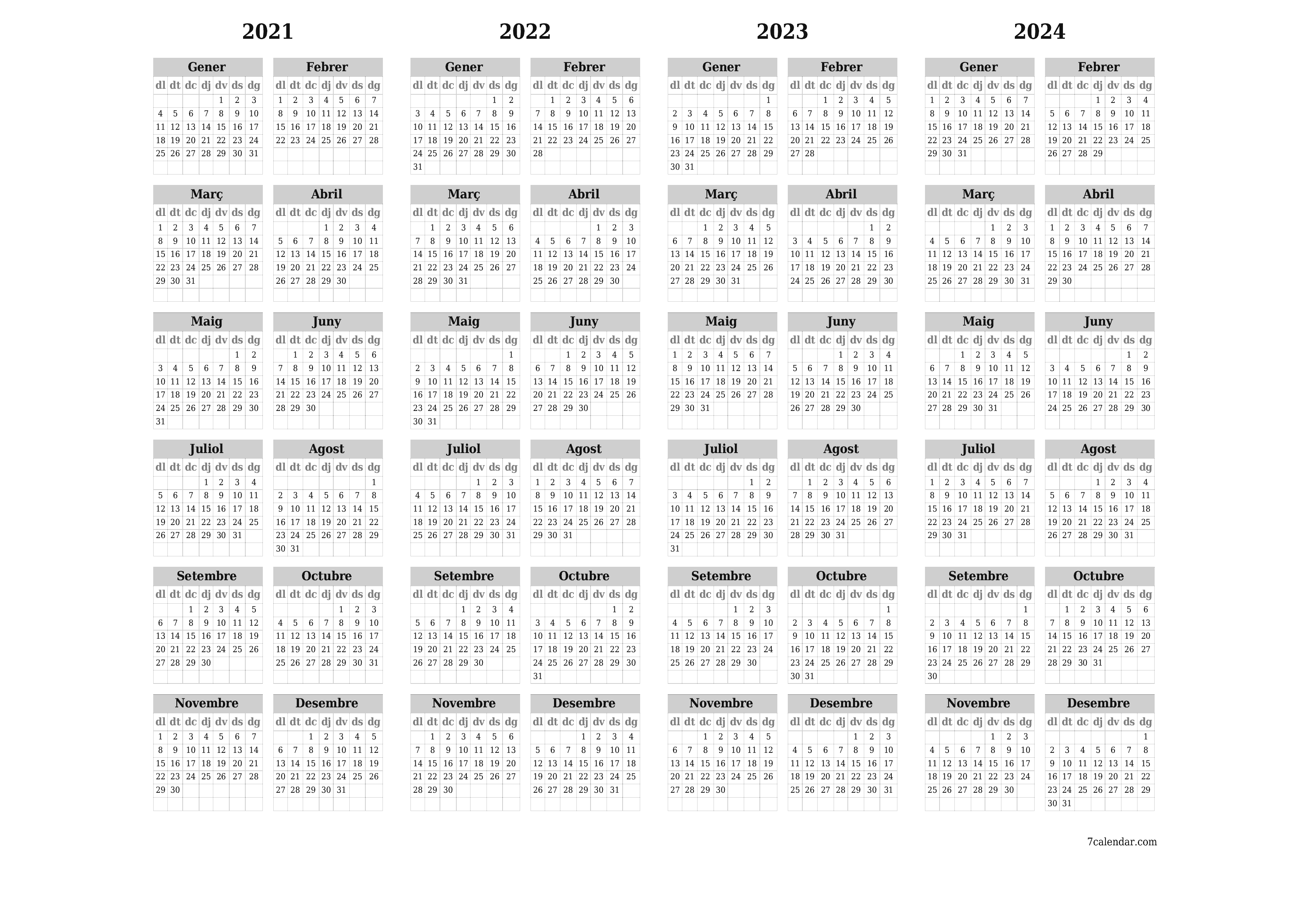  imprimible de paret plantilla de gratuïthoritzontal Anual calendari Març (Mar) 2021