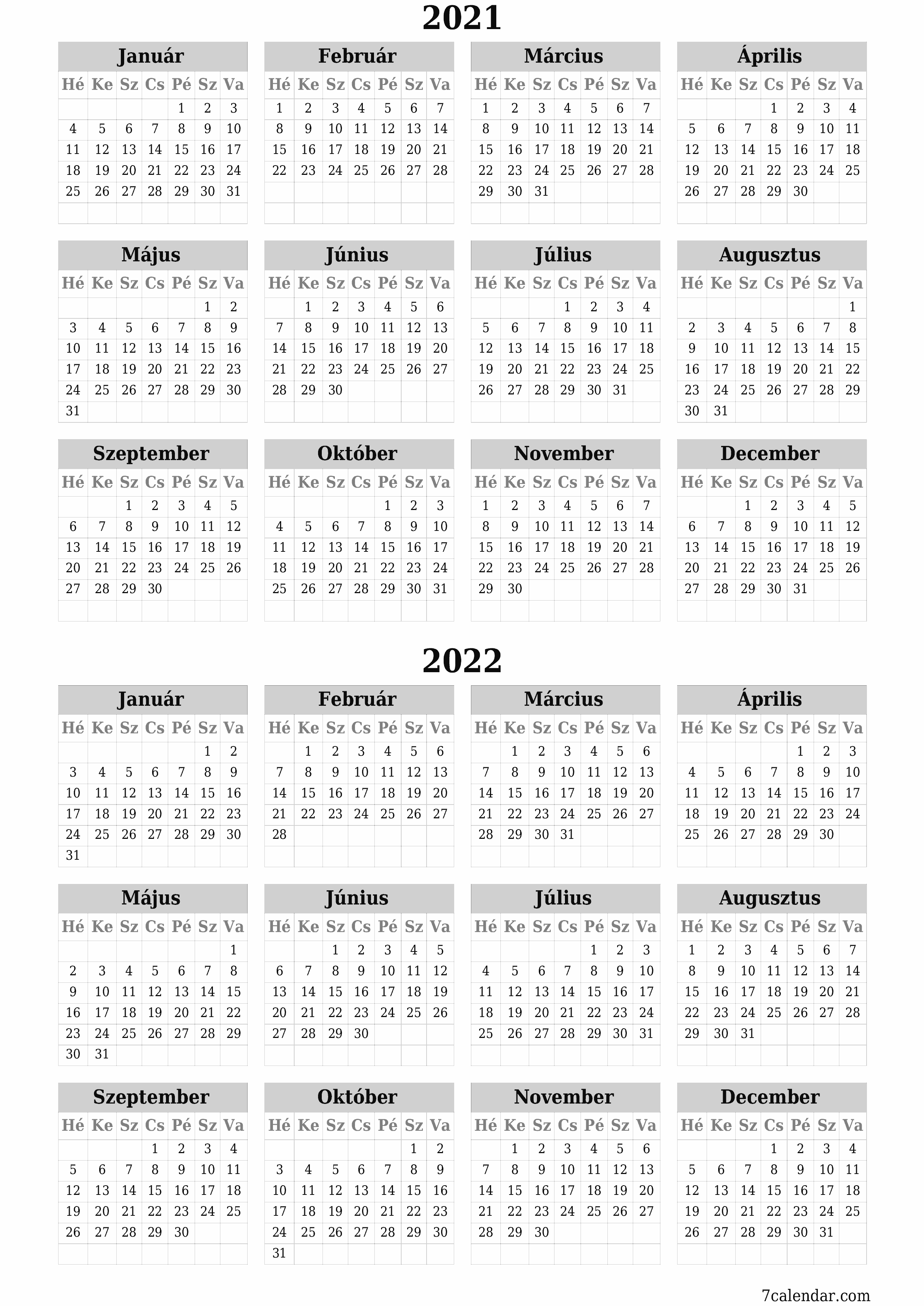 nyomtatható fali sablon ingyenes függőleges Éves naptár Június (Jún) 2021
