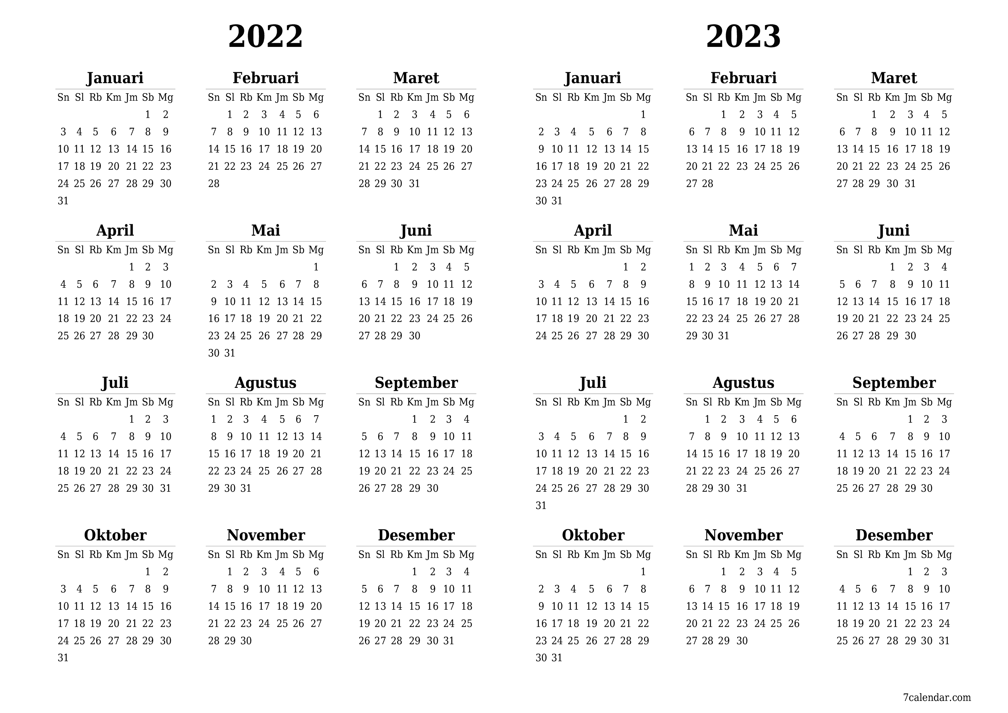  yang dapat dicetak dinding templat gratishorisontal Tahunan kalender September (Sep) 2022