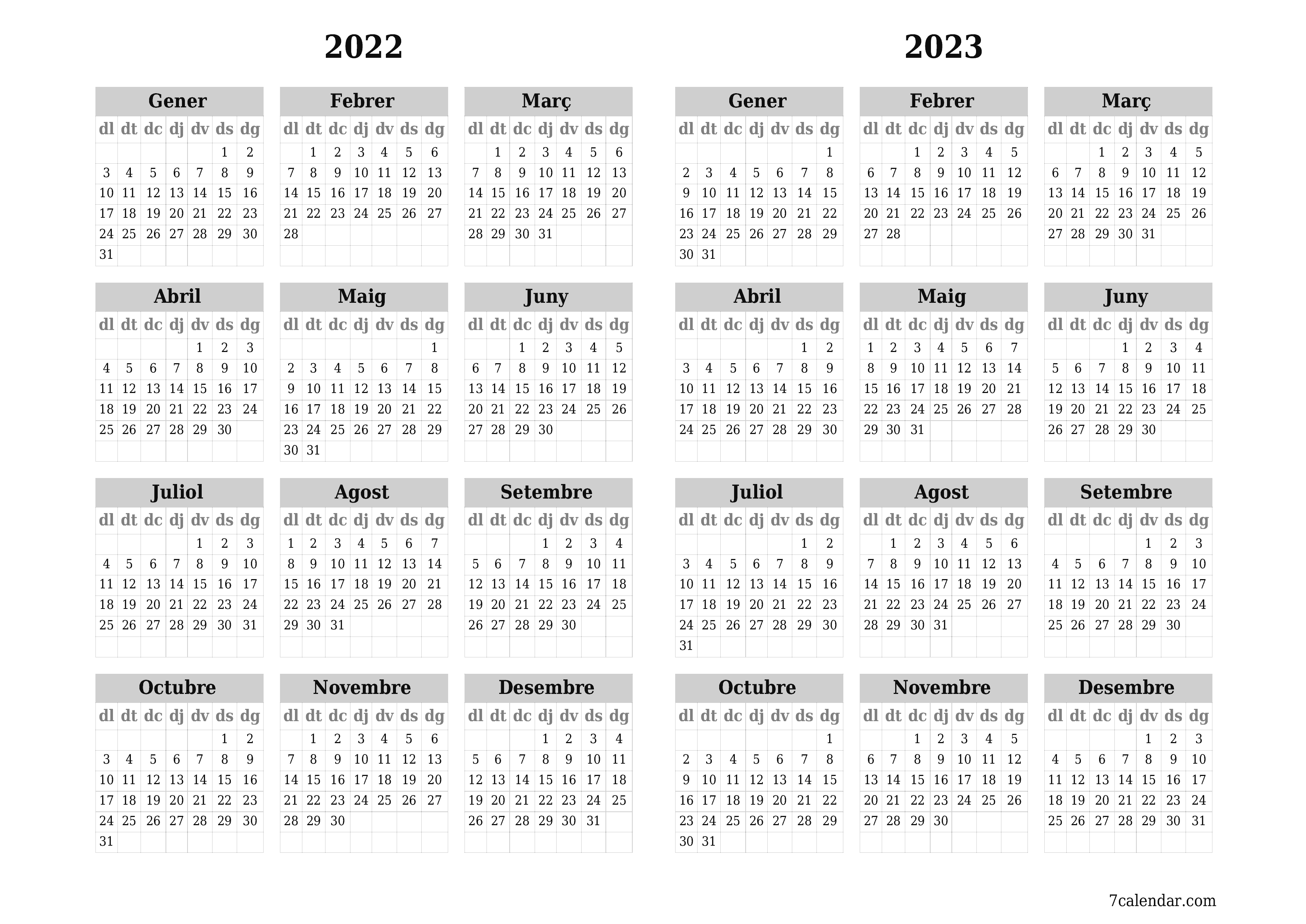  imprimible de paret plantilla de gratuïthoritzontal Anual calendari Agost (Ago) 2022
