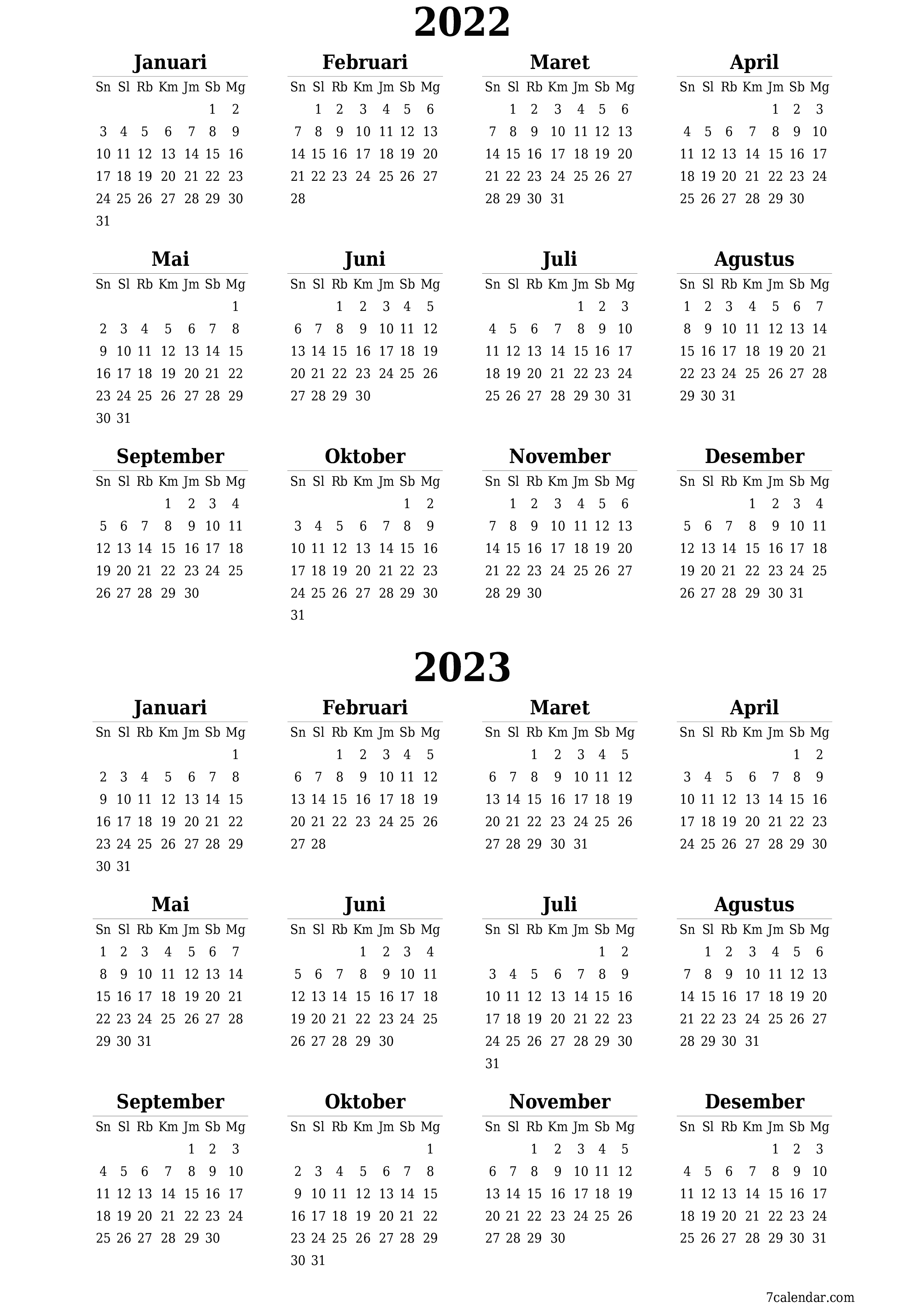  yang dapat dicetak dinding templat gratisvertikal Tahunan kalender Desember (Des) 2022
