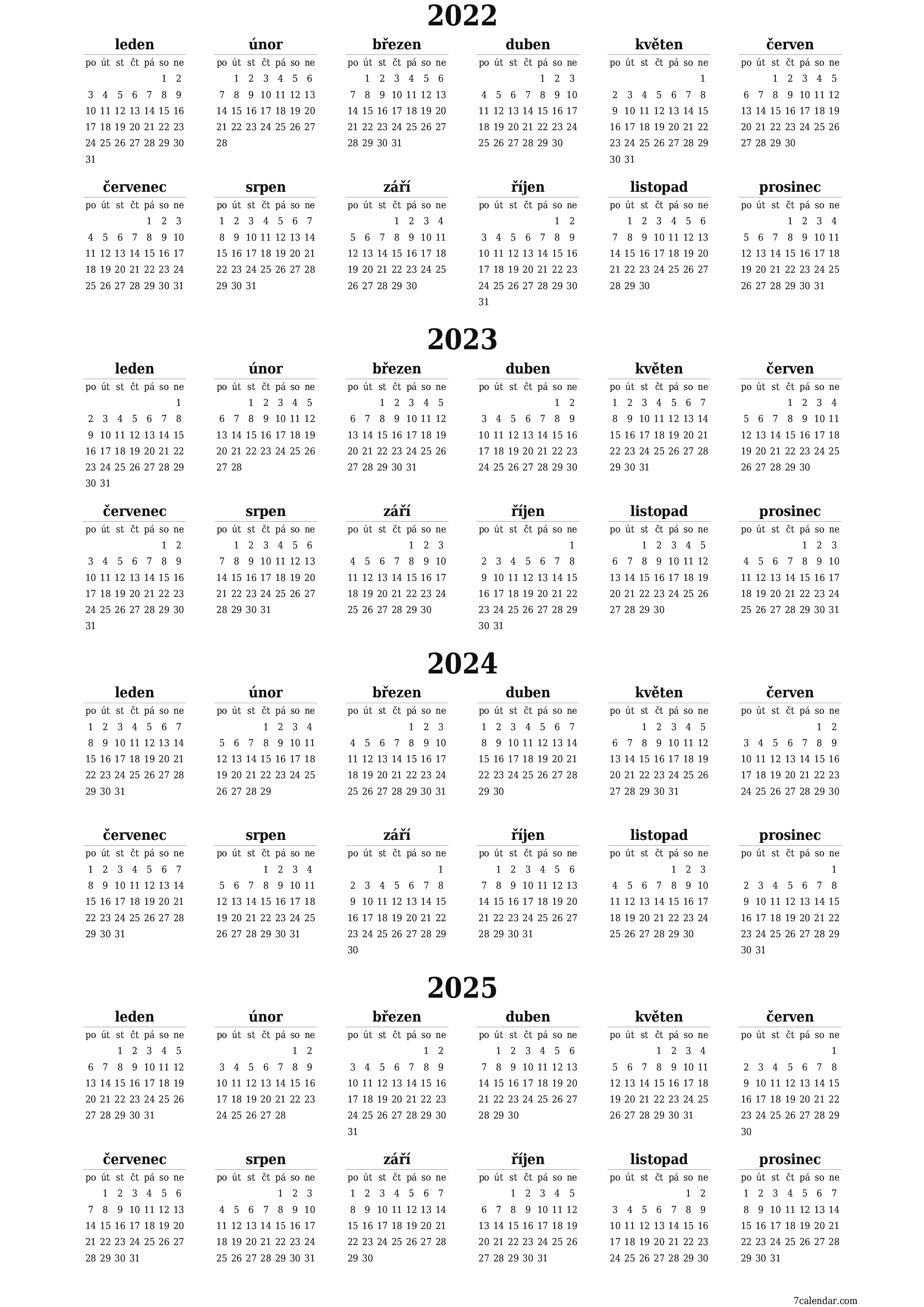  pro tisk nástěnný šablona e zdarmavertikální Roční kalendář prosinec (pro) 2022