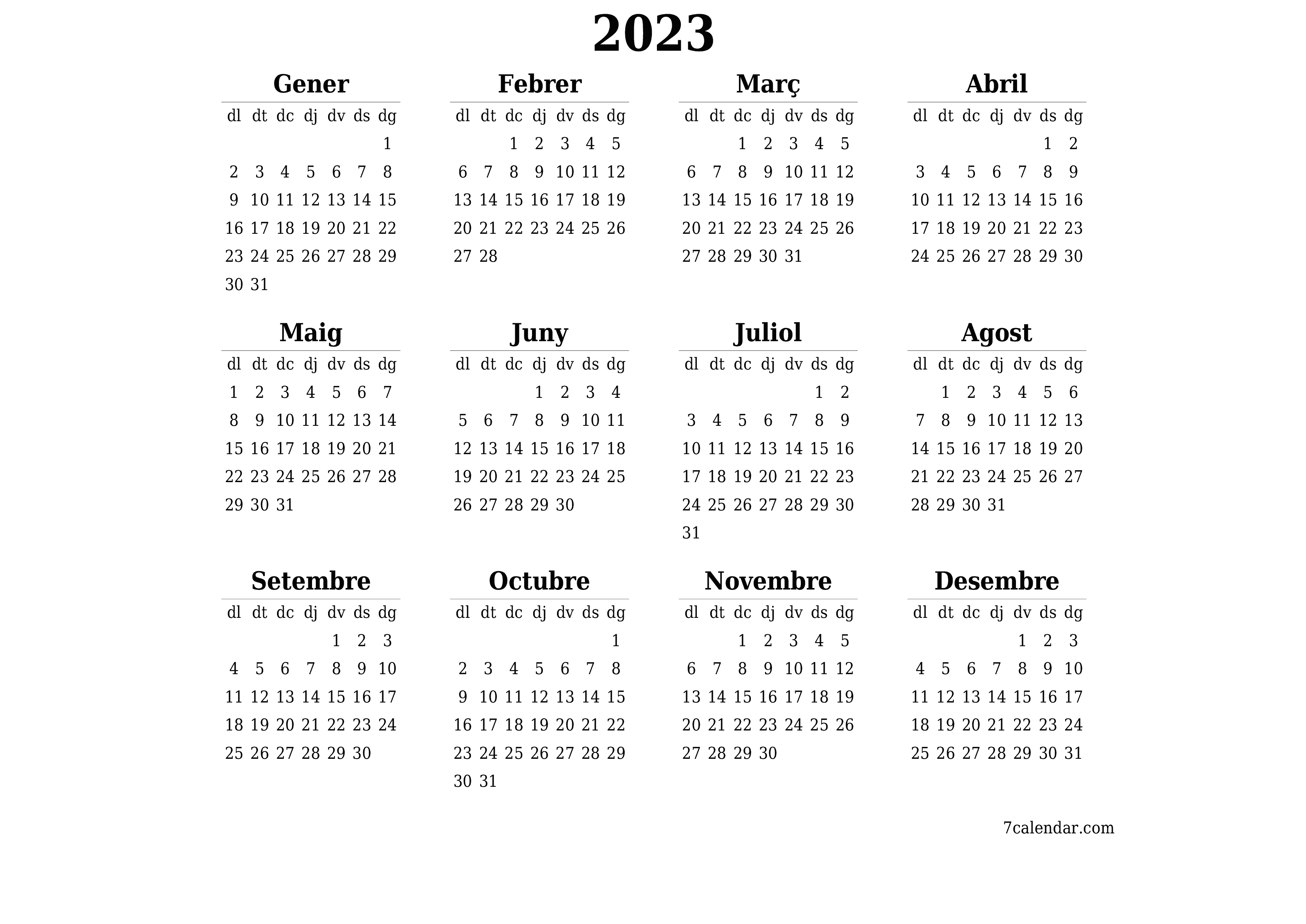  imprimible de paret plantilla de gratuïthoritzontal Anual calendari Febrer (Feb) 2023