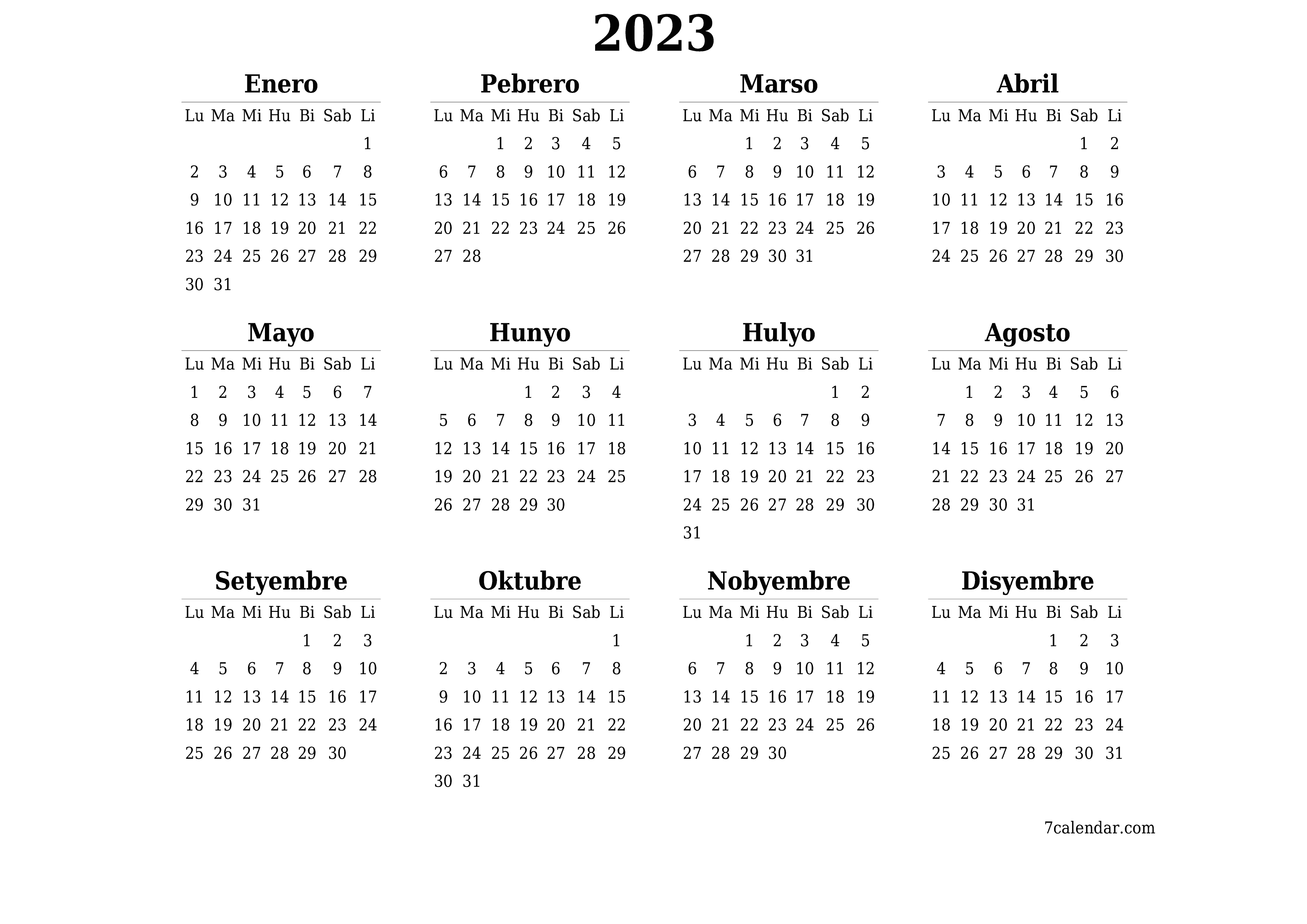 napi-print na sa dingding template ng libreng pahalang Taunan kalendaryo Setyembre (Set) 2023