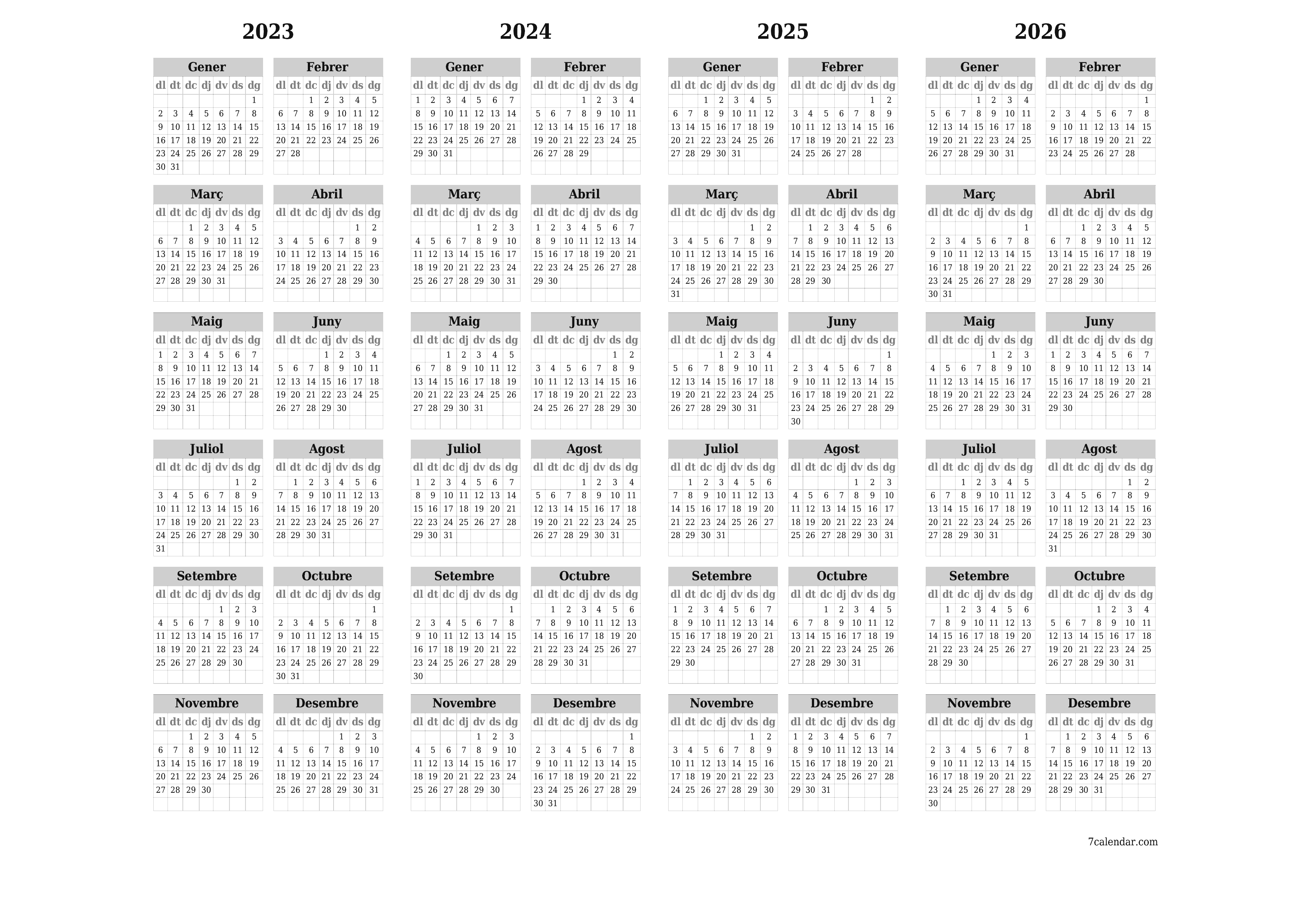 imprimible de paret plantilla de gratuïthoritzontal Anual calendari Juny (Jun) 2023