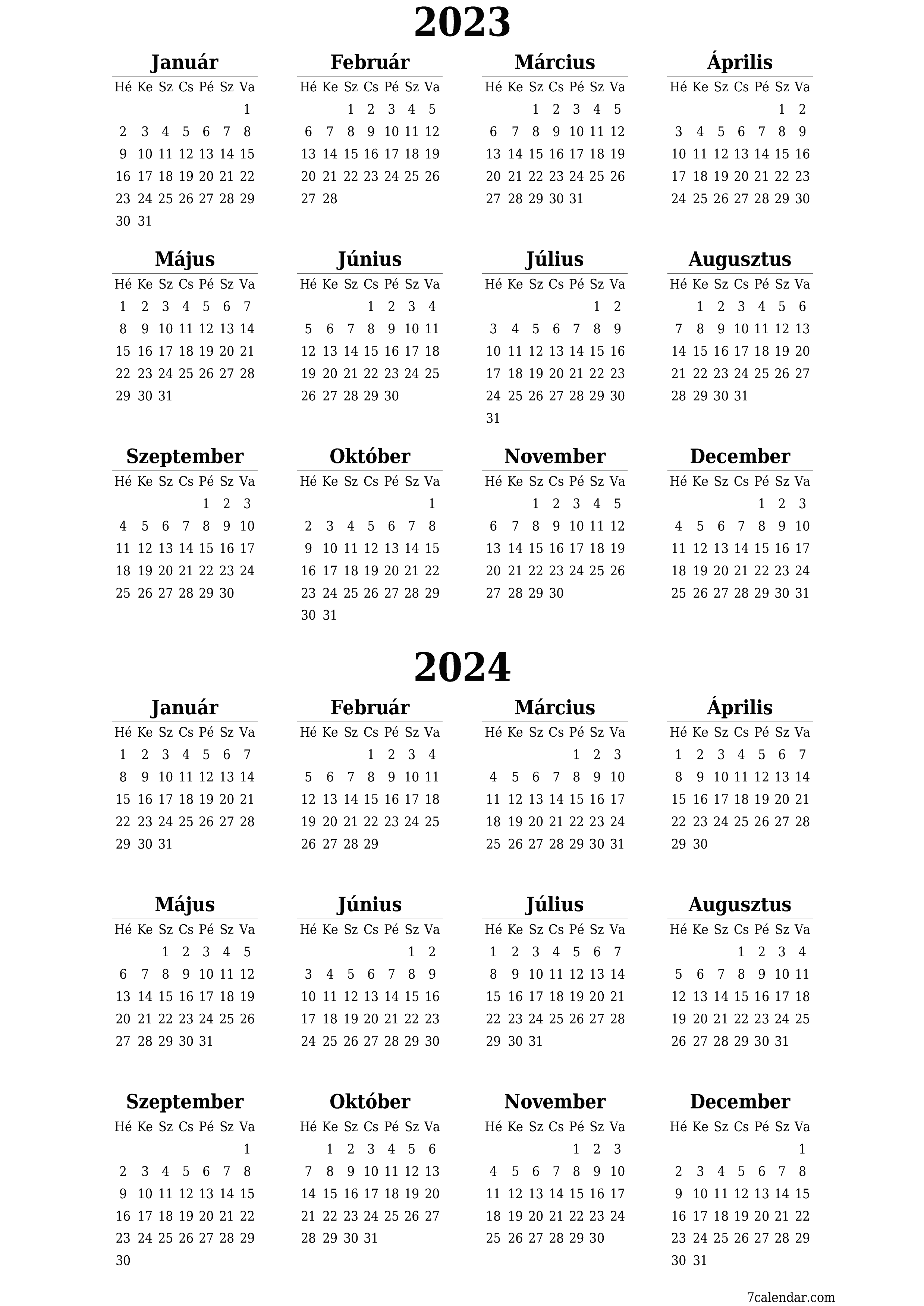 nyomtatható fali sablon ingyenes függőleges Éves naptár Március (Már) 2023