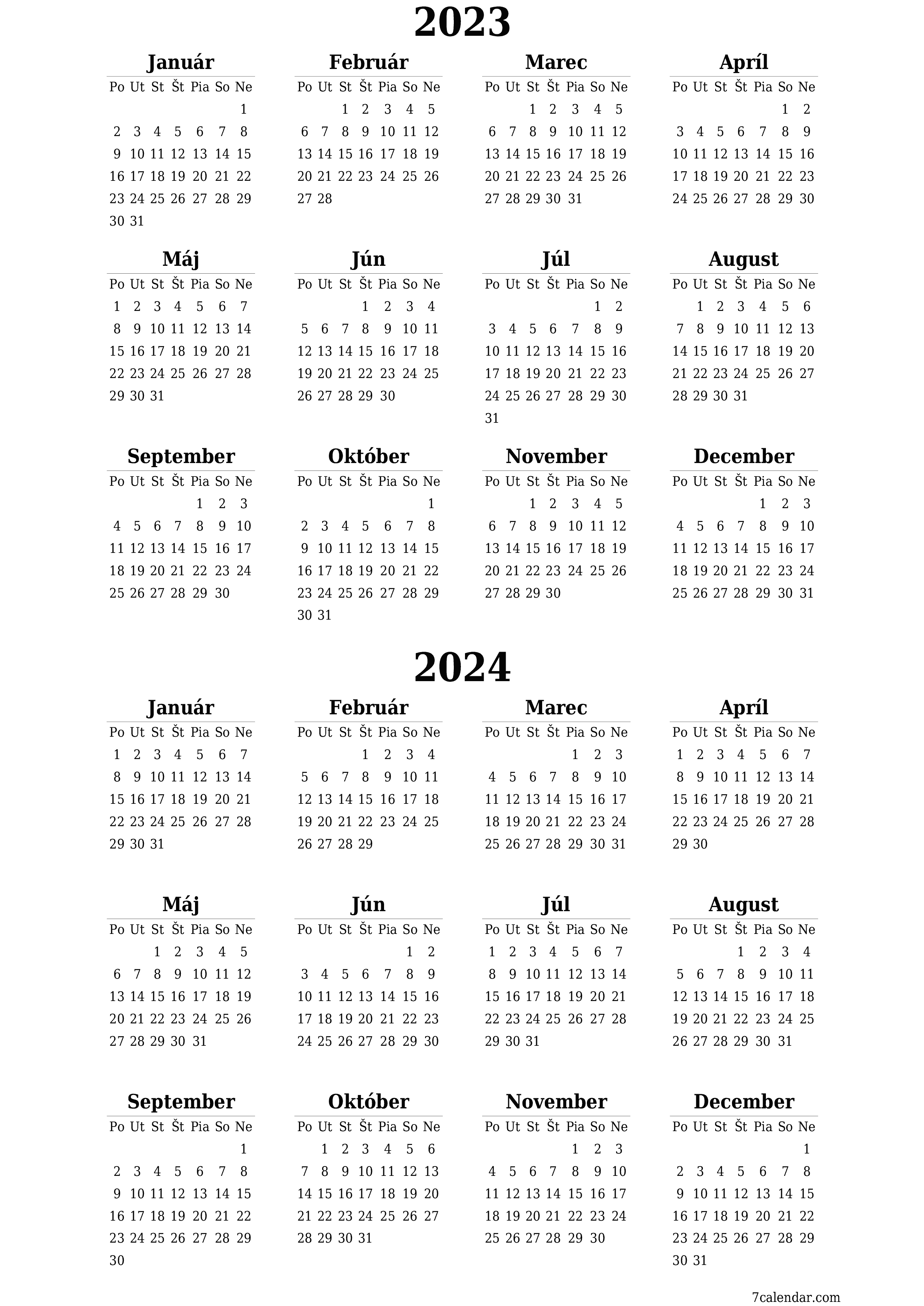 vytlačiteľný nástenný šablóna a bezplatný вертикальный Ročne kalendár Október (Okt) 2023