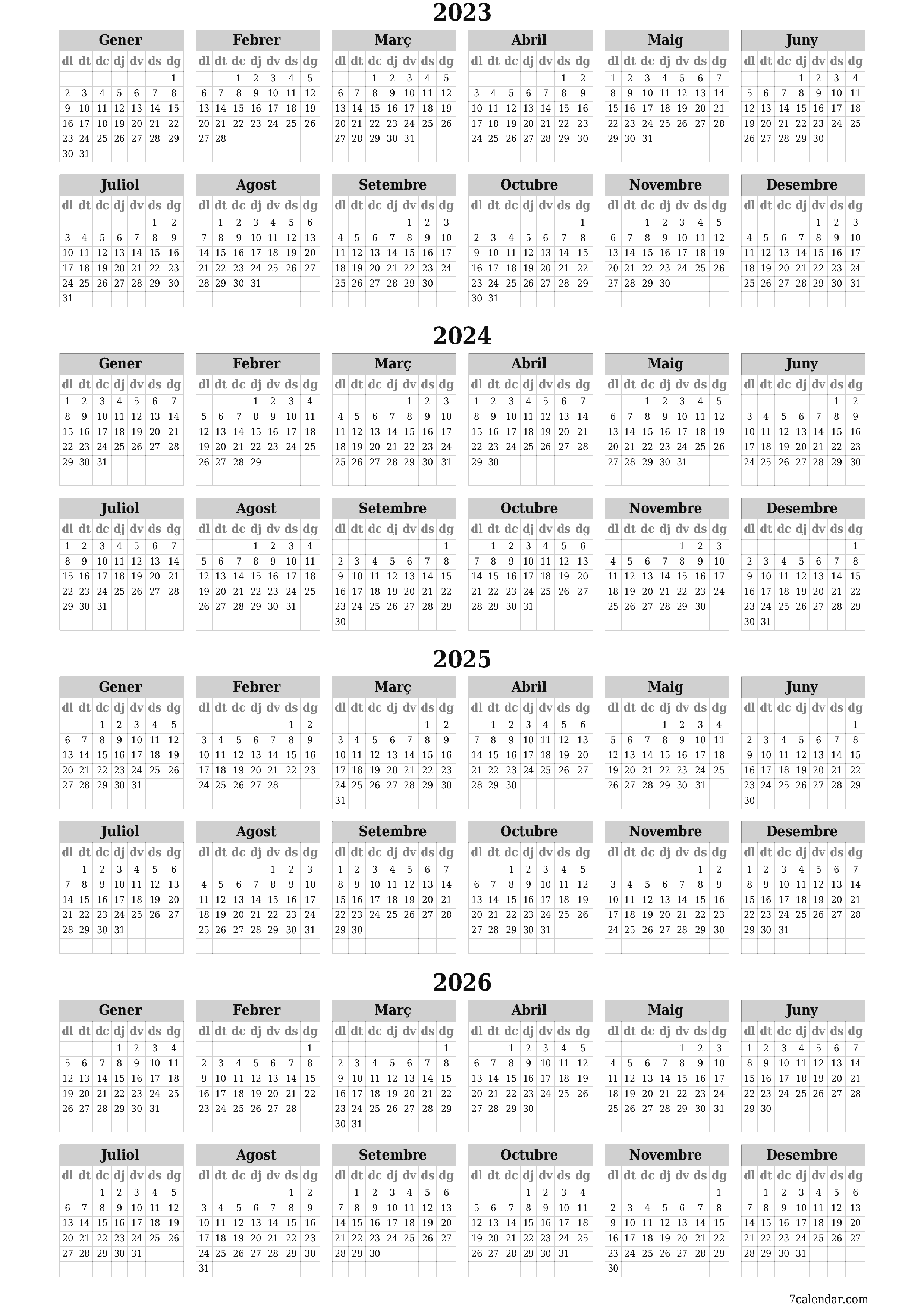  imprimible de paret plantilla de gratuïtvertical Anual calendari Setembre (Set) 2023