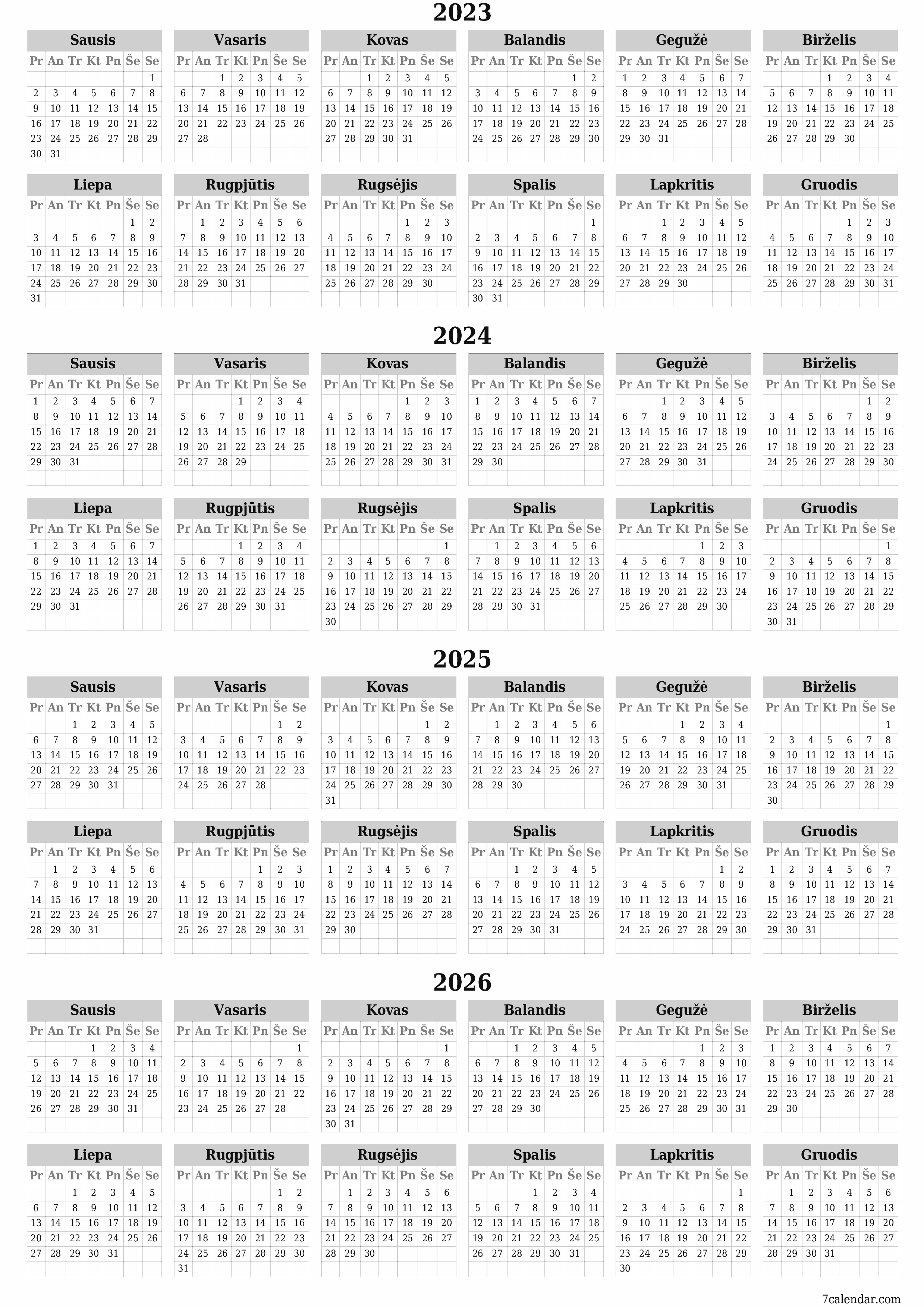 spausdinamas sieninis kalendoriaus šabloną nemokamas vertikaliai Kasmet kalendorius Rugsėjis (Rug) 2023